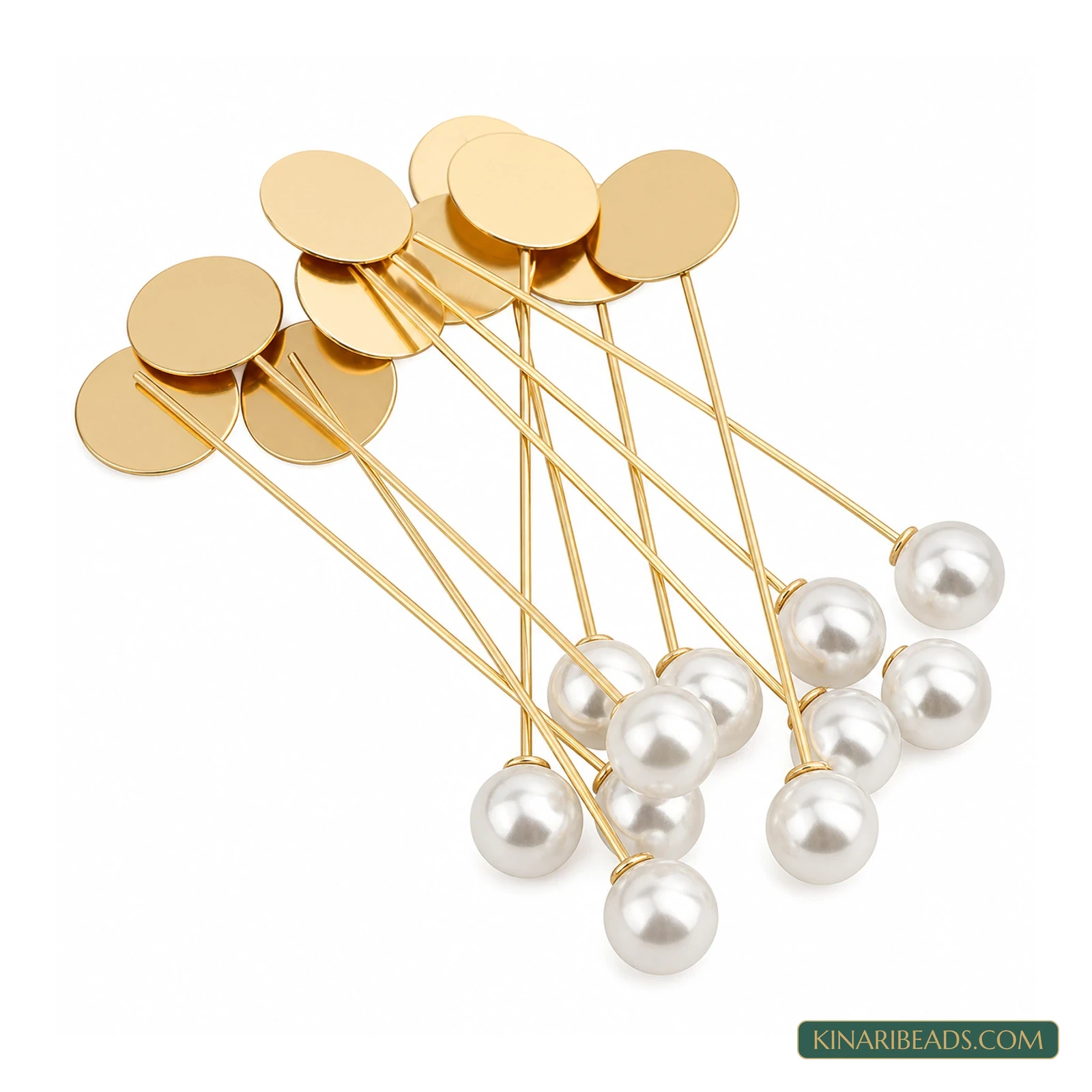 Pearl-Tip Brass Tray Lapel Pins – 3 Inch, 10 Pack product image