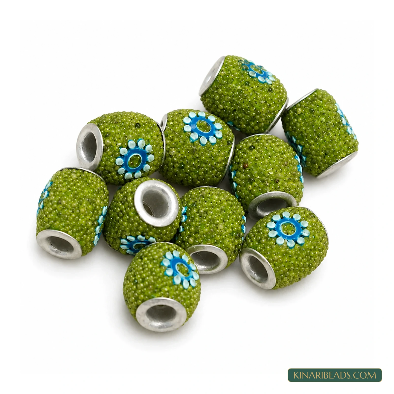 Peridot Green Floral Tyre Lac Beads 12mm – 10 Pcs