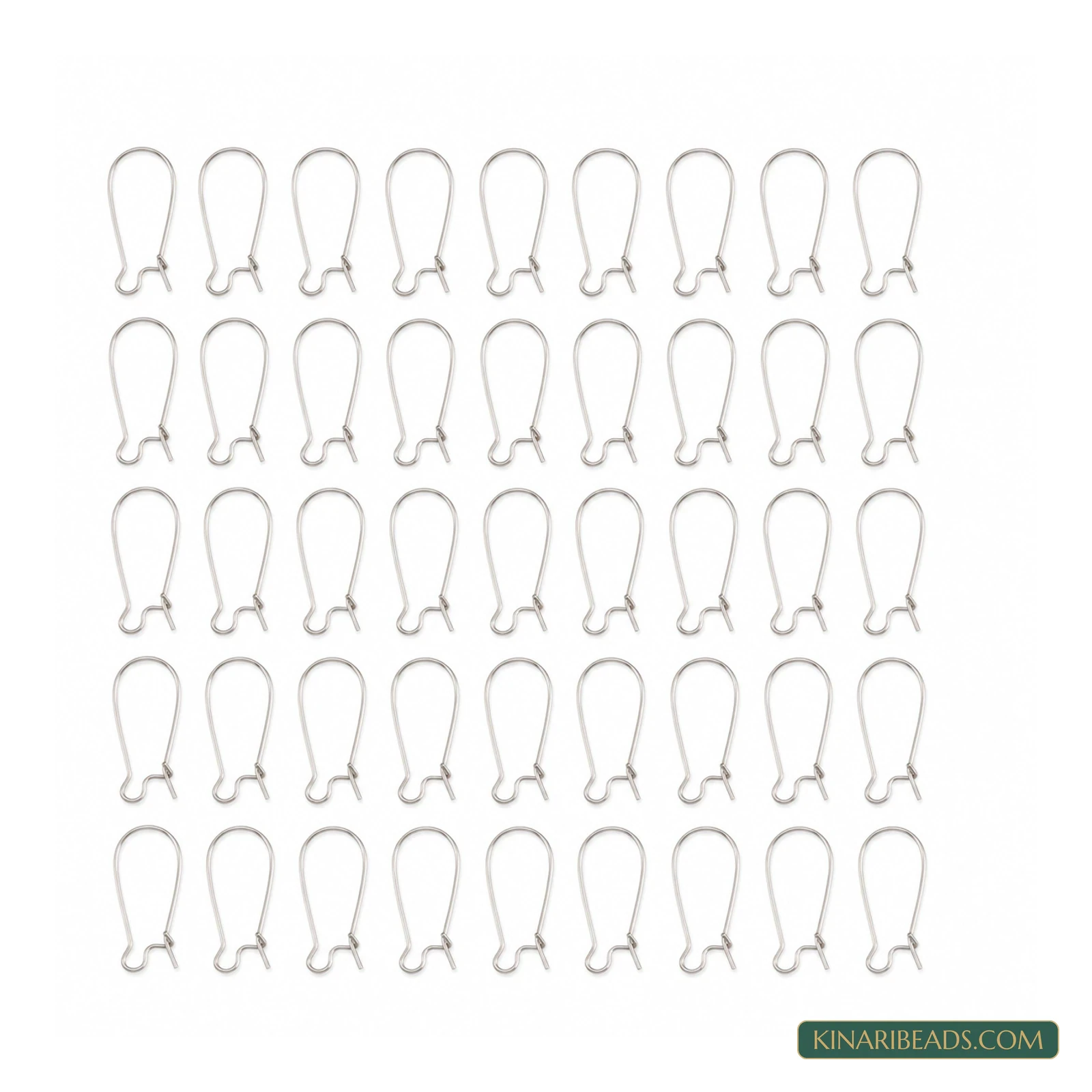 Platinum-Plated Kidney Ear Wires – 25x11.5mm, 50 Pack - Silver colour