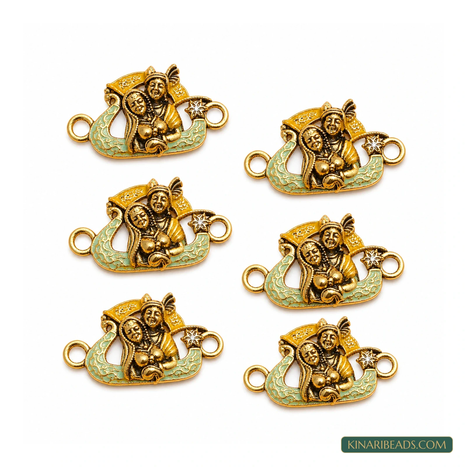 Radha Krishna Golden Rakhi Connectors – 23x14mm, 6 Pack