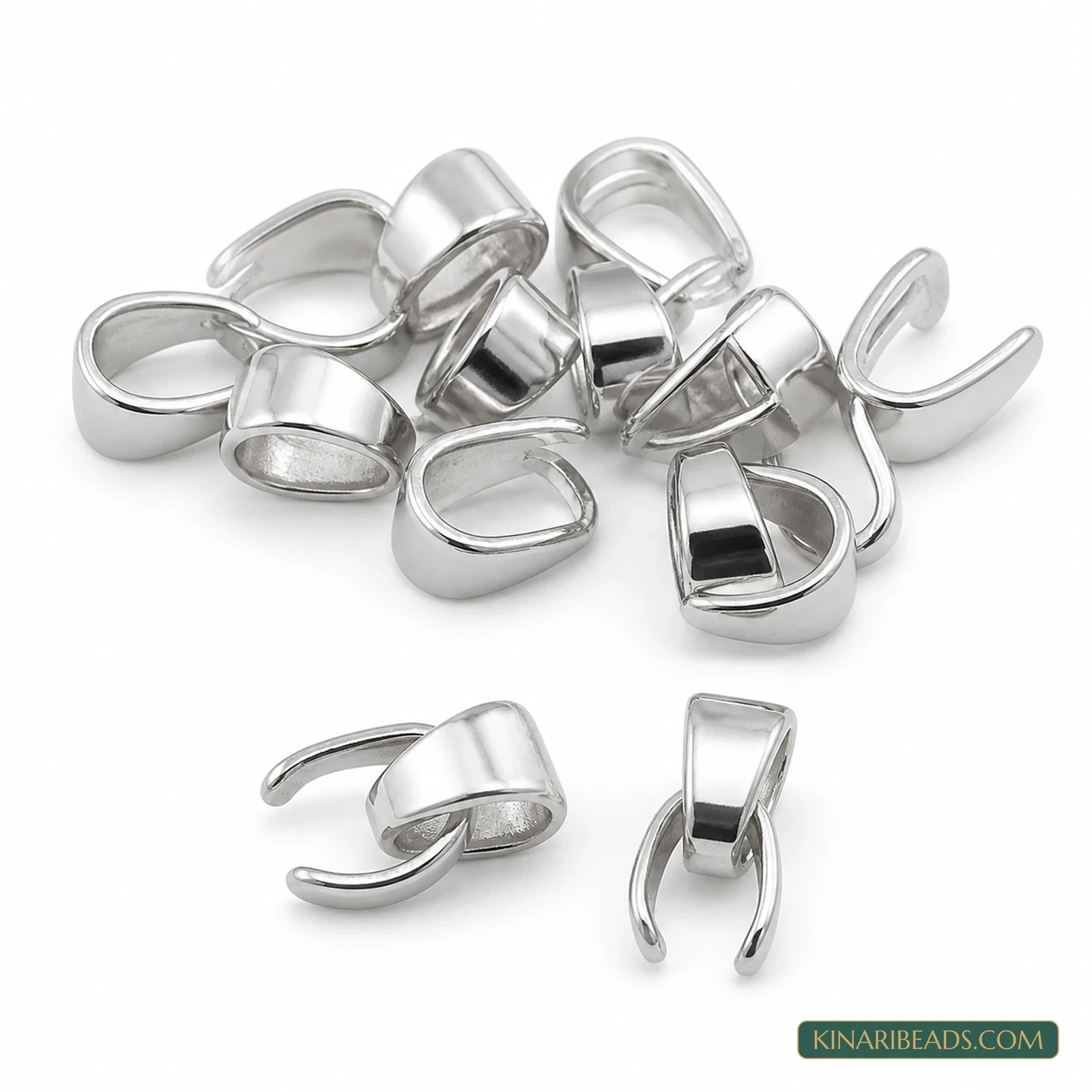 Rhodium Plated Brass Pinch Bails - 8mm & 10mm, 20 Pcs