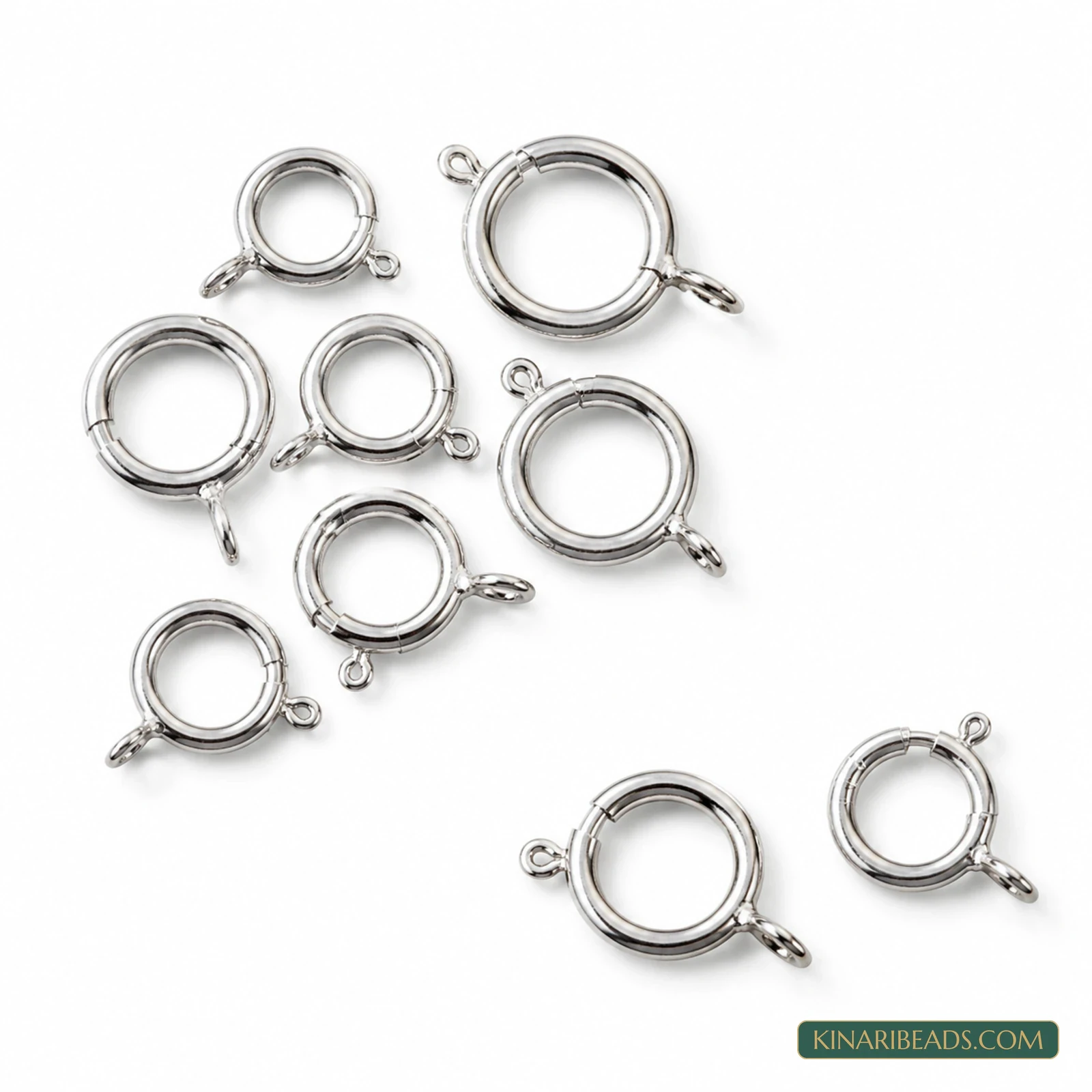 Rhodium Plated Brass Spring Ring Clasps - 6mm & 8mm, 10 Pcs