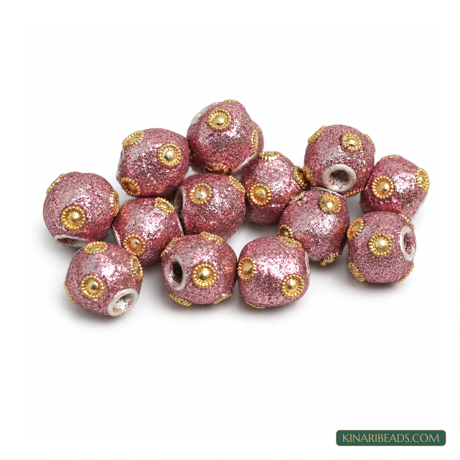 Rose Pink Gold Stud Rondelle Lac Beads 13mm – 20 Pcs