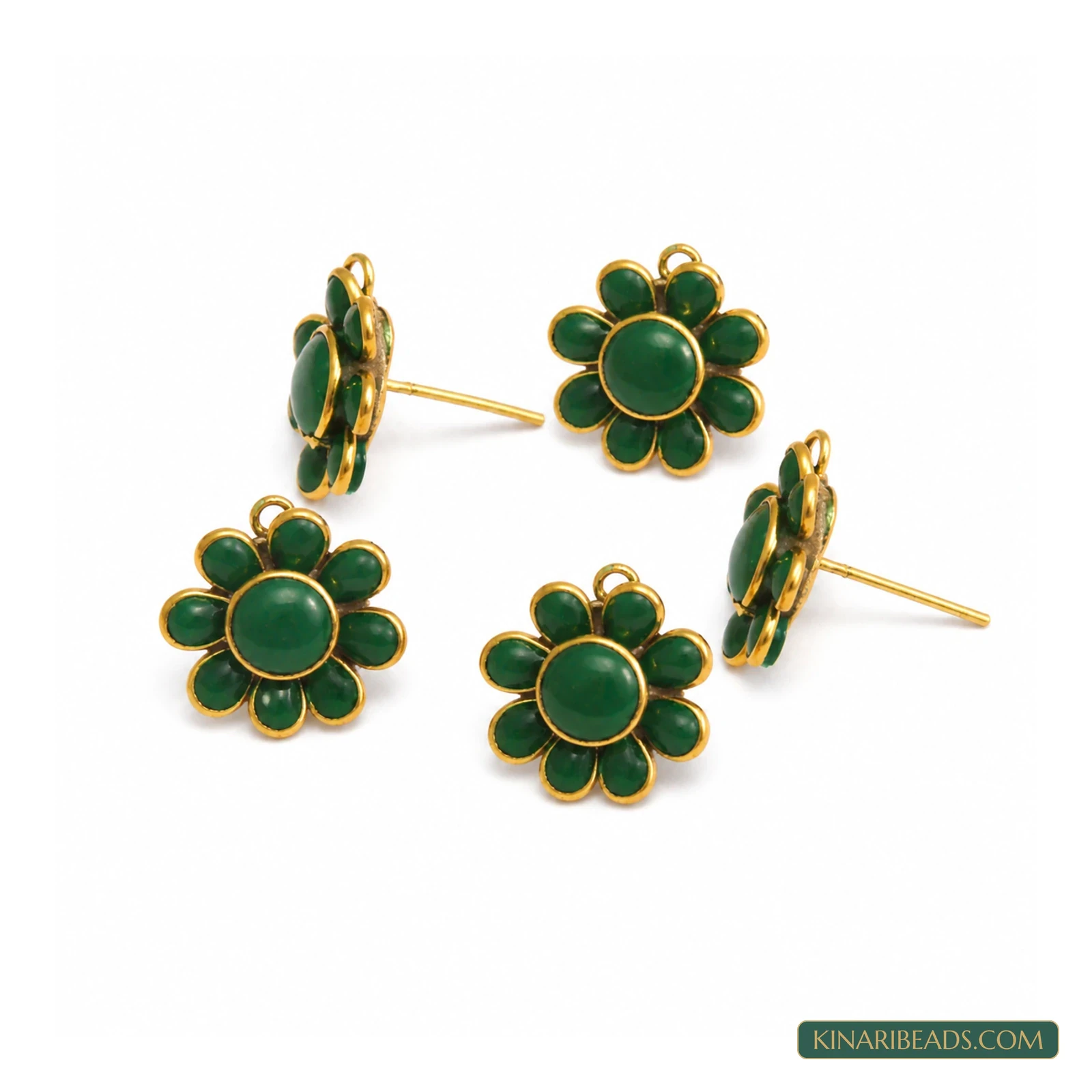 Round Pacchi Earring Components – 14mm, 2 Pairs - Green colour