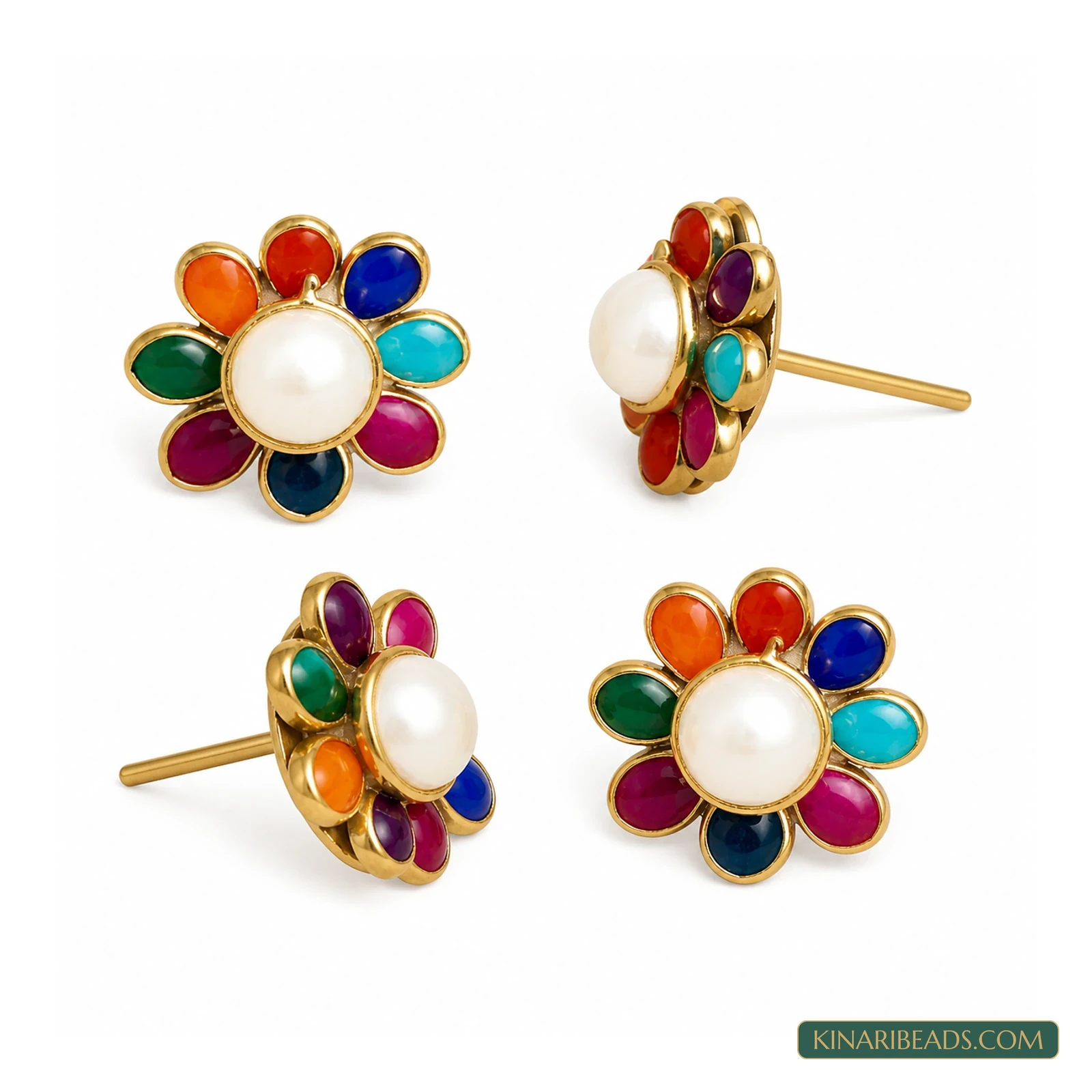 Round Pacchi Earring Components – 14mm, 2 Pairs - MultiColor colour