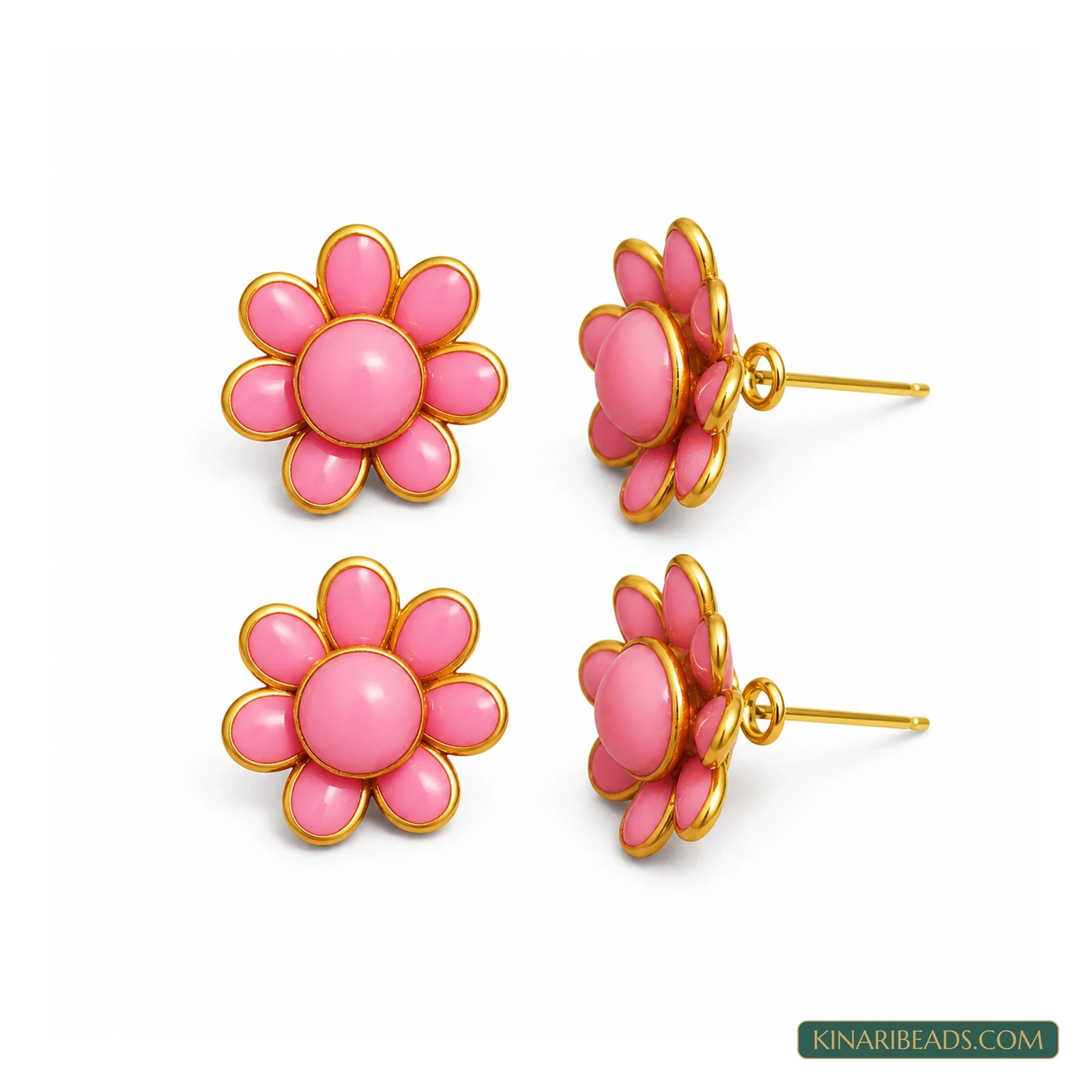 Round Pacchi Earring Components – 14mm, 2 Pairs - Pink colour