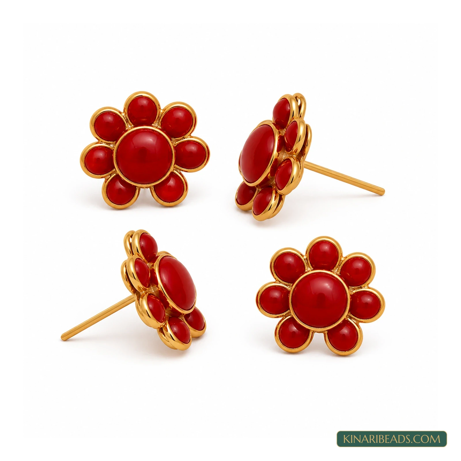 Round Pacchi Earring Components – 14mm, 2 Pairs - Red colour
