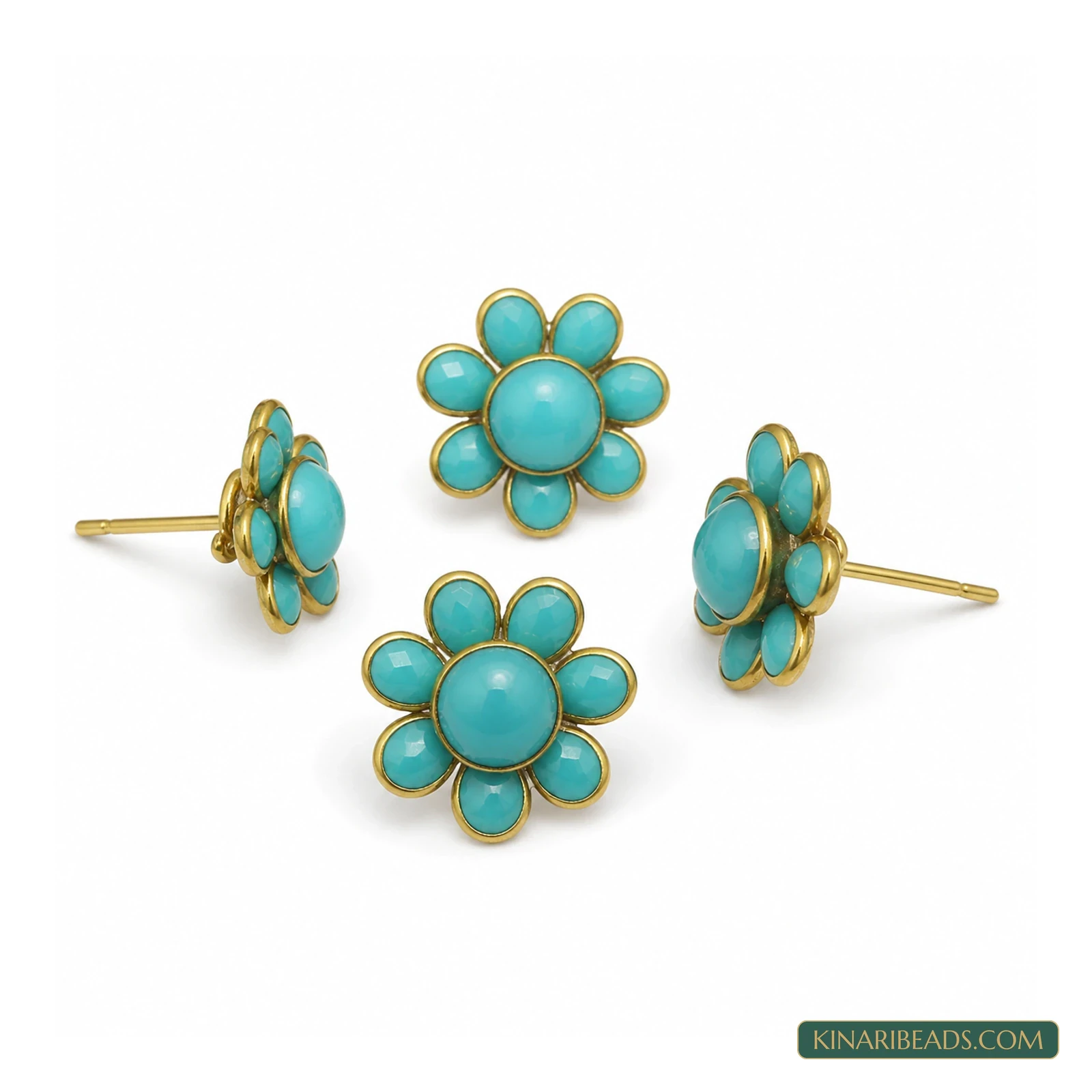 Round Pacchi Earring Components – 14mm, 2 Pairs - Turquoise colour