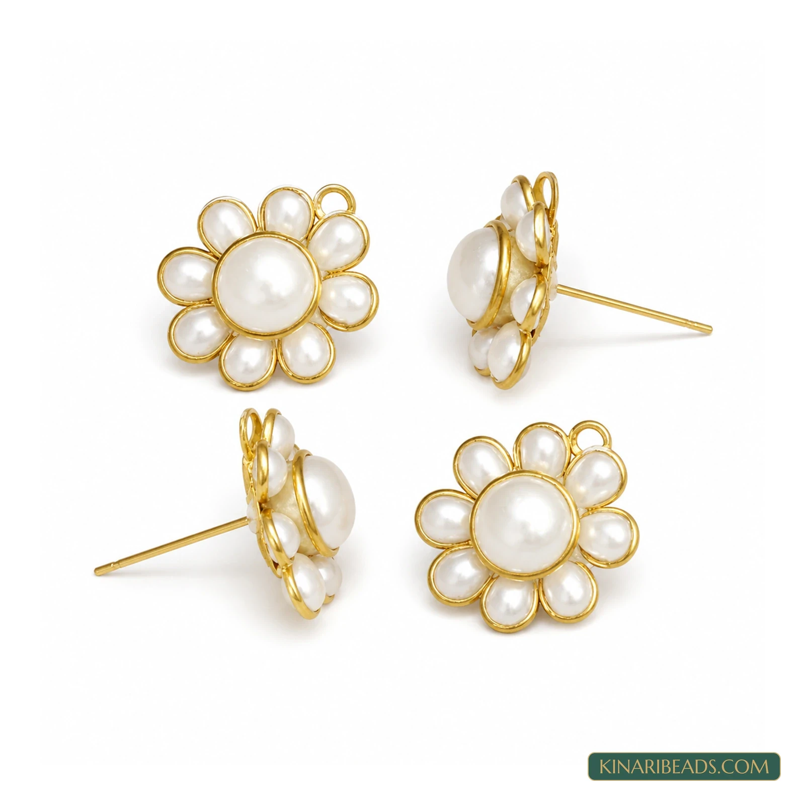 Round Pacchi Earring Components – 14mm, 2 Pairs - White colour