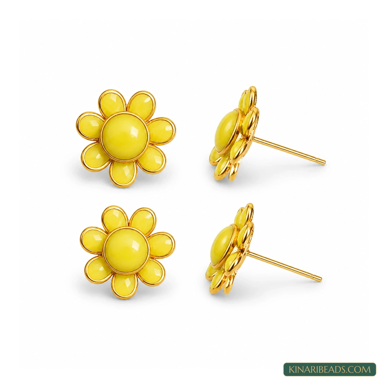 Round Pacchi Earring Components – 14mm, 2 Pairs - Yellow colour