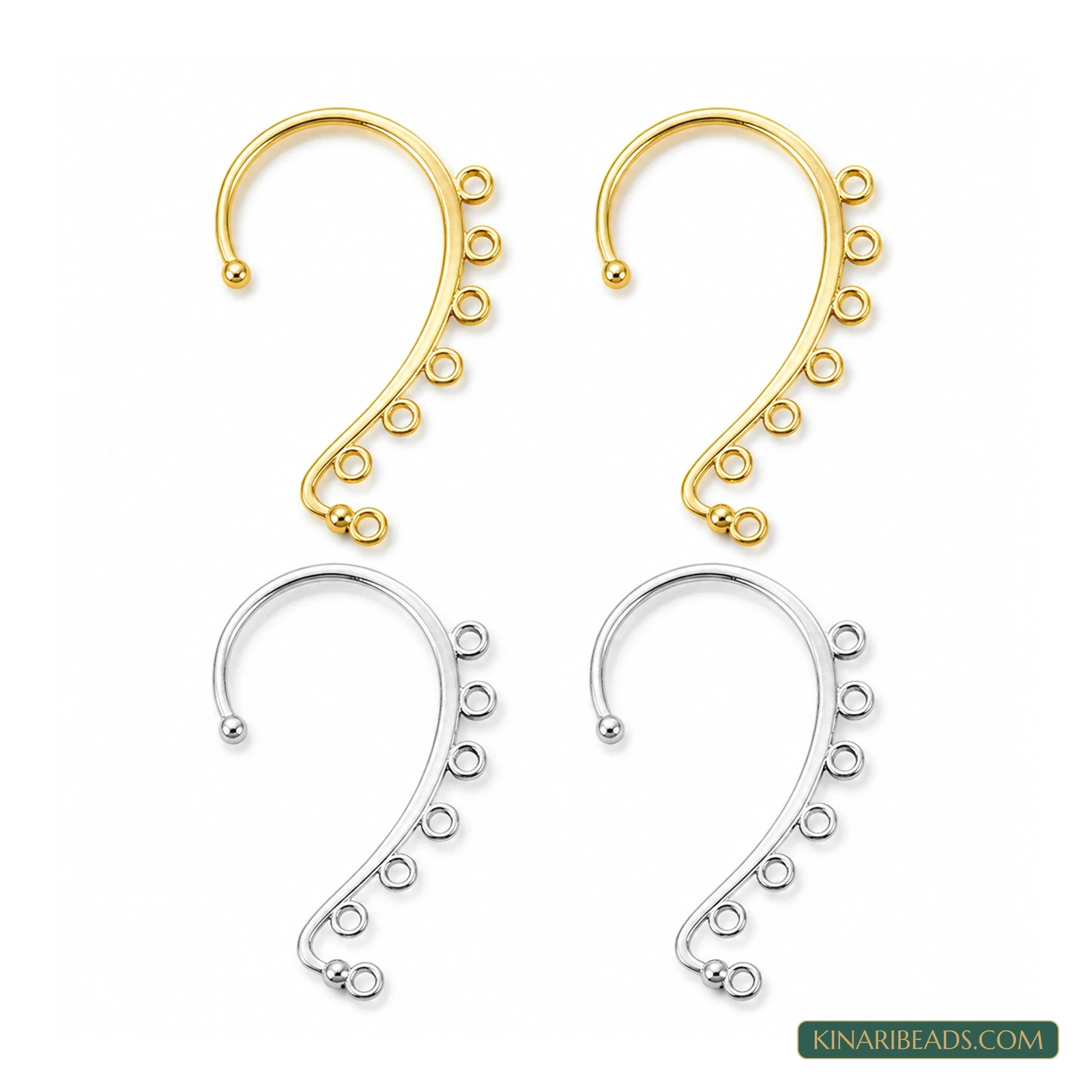 Seven-Loop Ear Cuff Findings – 58x35mm, 2 Pairs - Silver colour