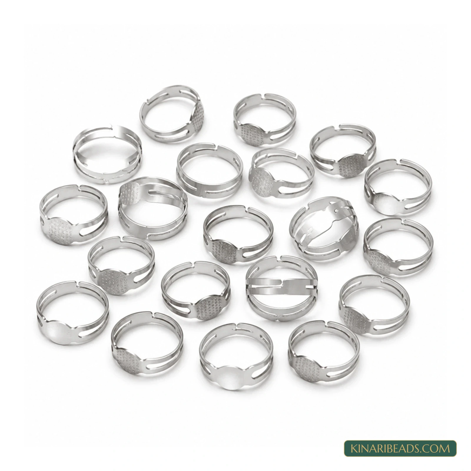 Silver Adjustable Flat-Pad Ring Bases – 20 Pack