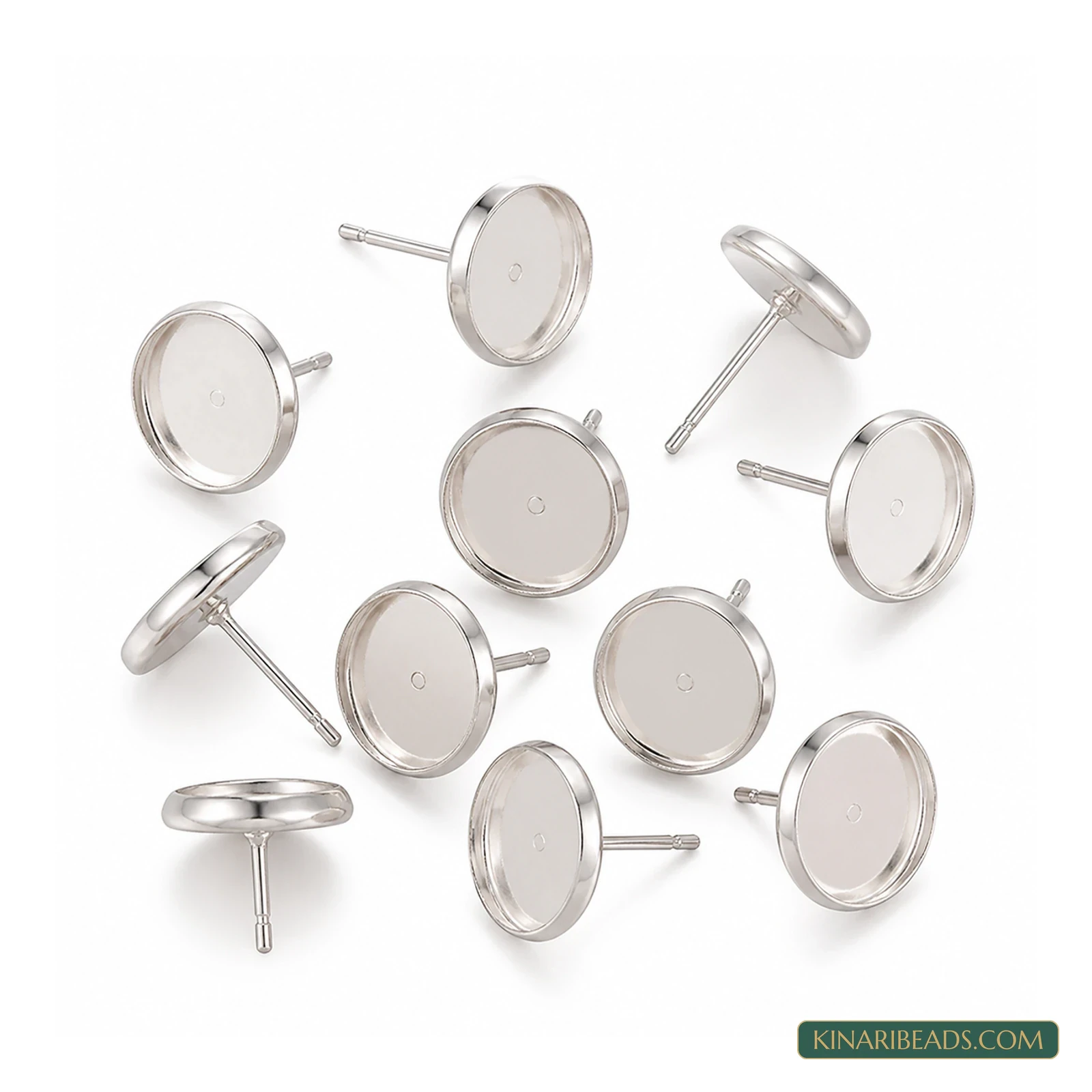 Silver Brass Stud Earring Settings – 12mm, 10 Pack