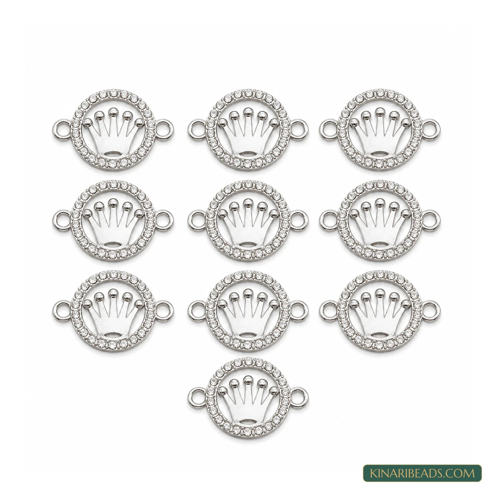 Silver Crystal Crown Link Connectors – 16x22mm, 10 Pack