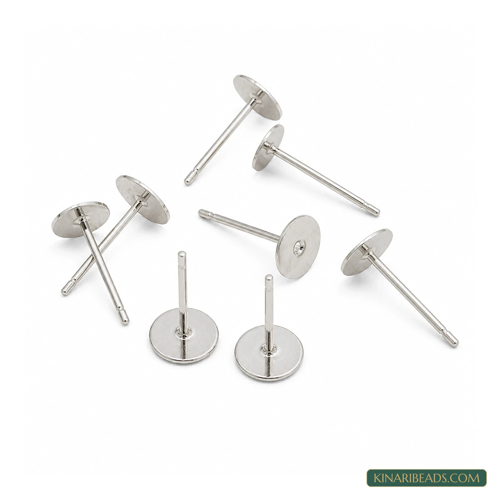 Silver Earring Posts Flat Pad Blank Tray Stud – 50 g Pack, Kinari Style EF78