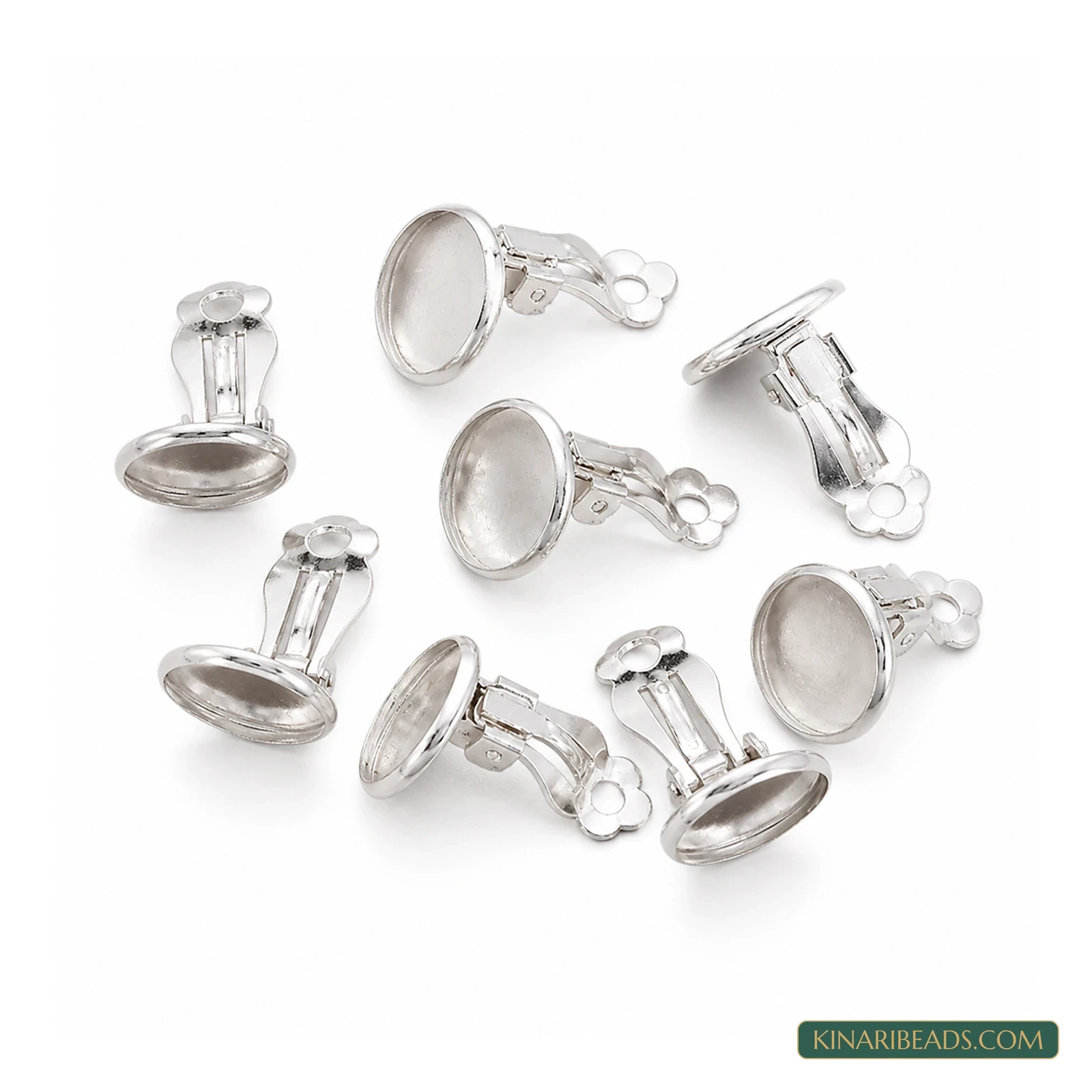 Silver Flat-Round Clip-On Earring Settings – 16x14mm, 10 Pack