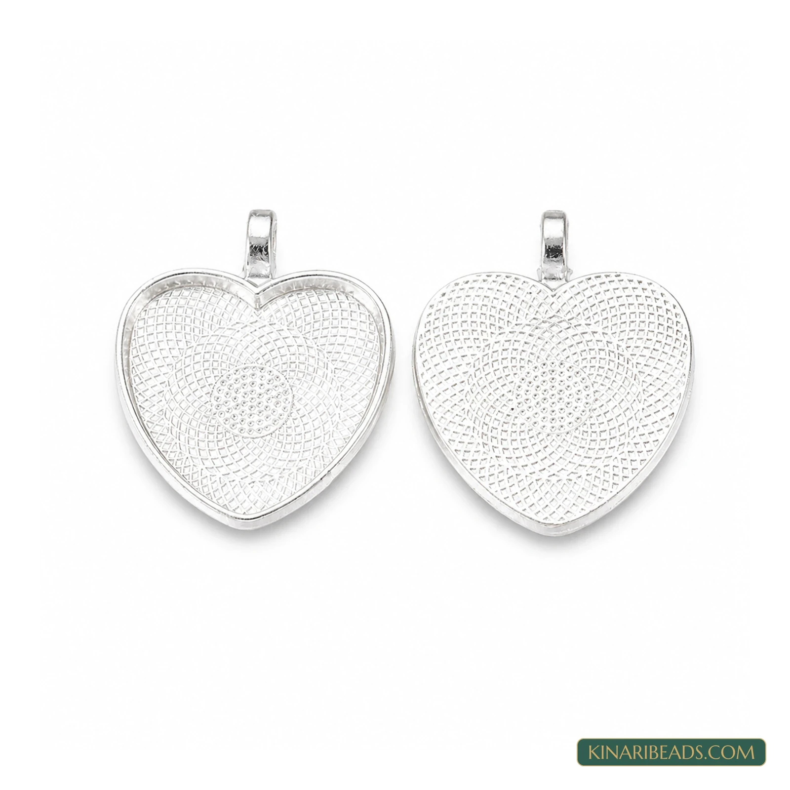 Silver Heart Cabochon Pendant Settings – 1 Inch