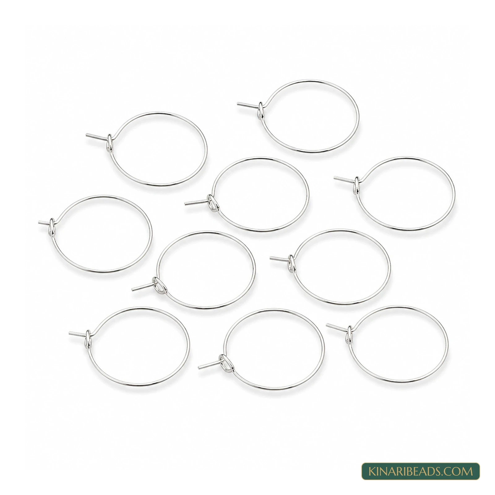 Silver-Plated Wine Glass Charm Hoops – 14mm, 10 Pack