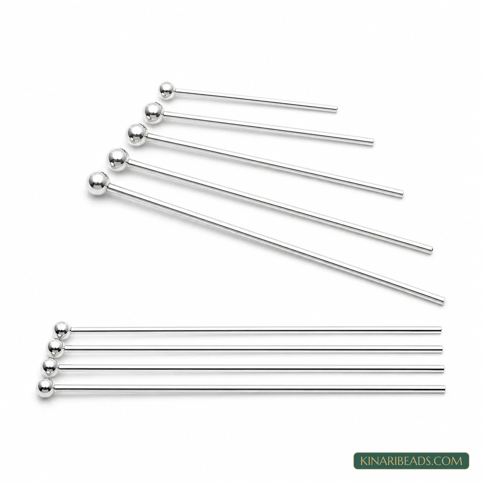 Silver Rhodium Plated Brass Ball Head Pins - 20mm to 40mm, 10g