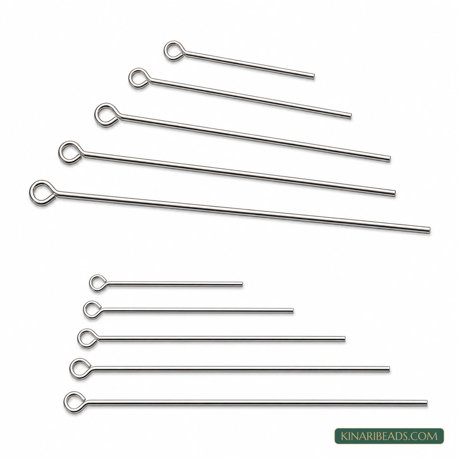 Silver Rhodium Plated Brass Eye Pins - 20mm to 50mm, 10g