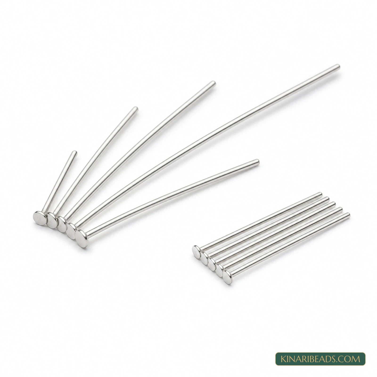 Silver Rhodium Plated Brass Head Pins - 20mm to 40mm, 10g