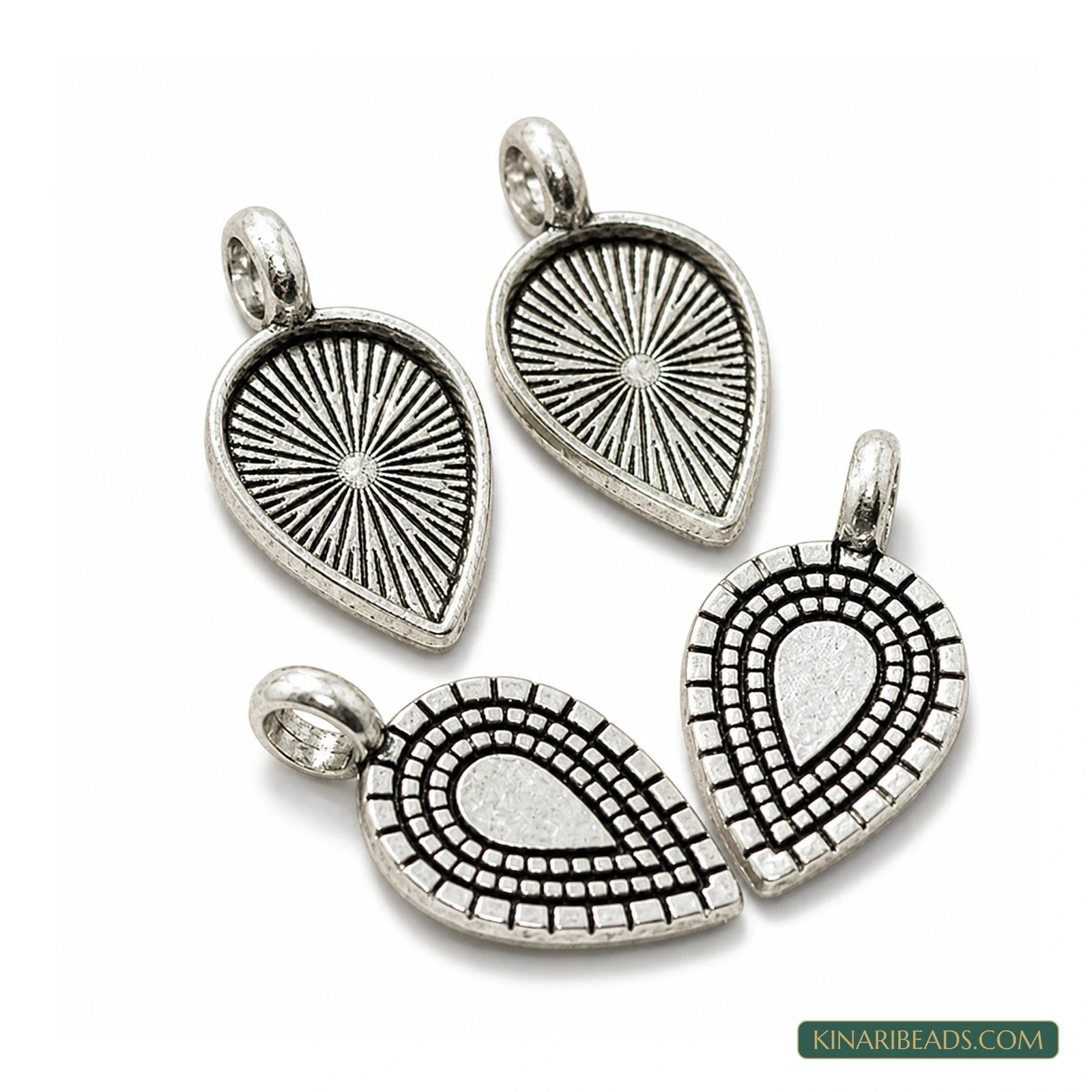 Silver Teardrop Bezel Pendant Base Frames – 0.75 Inch