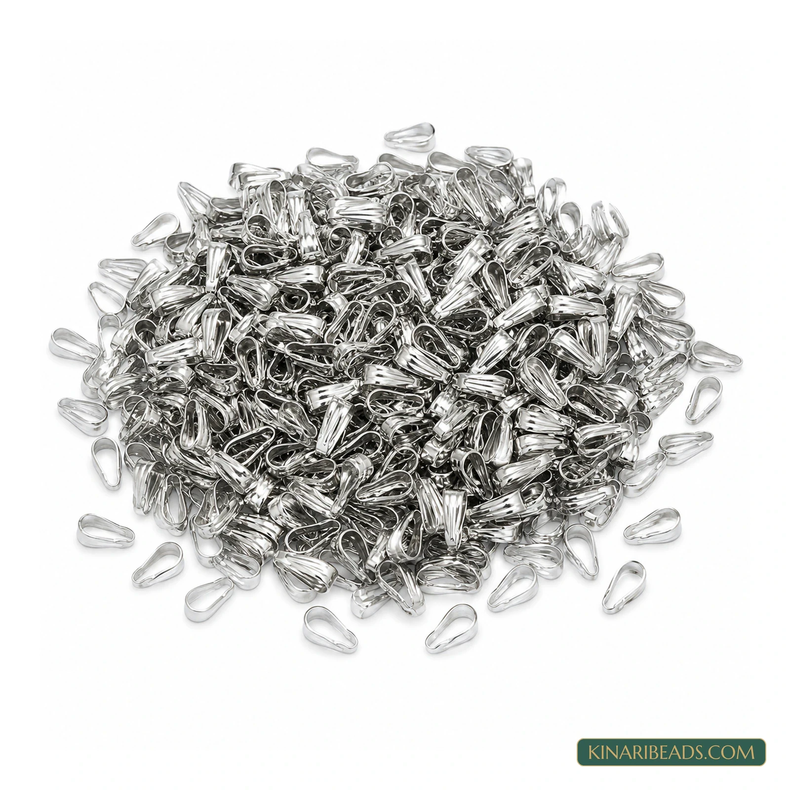 Silver Teardrop Pinch Bails 9mm – 50g Bulk Pack