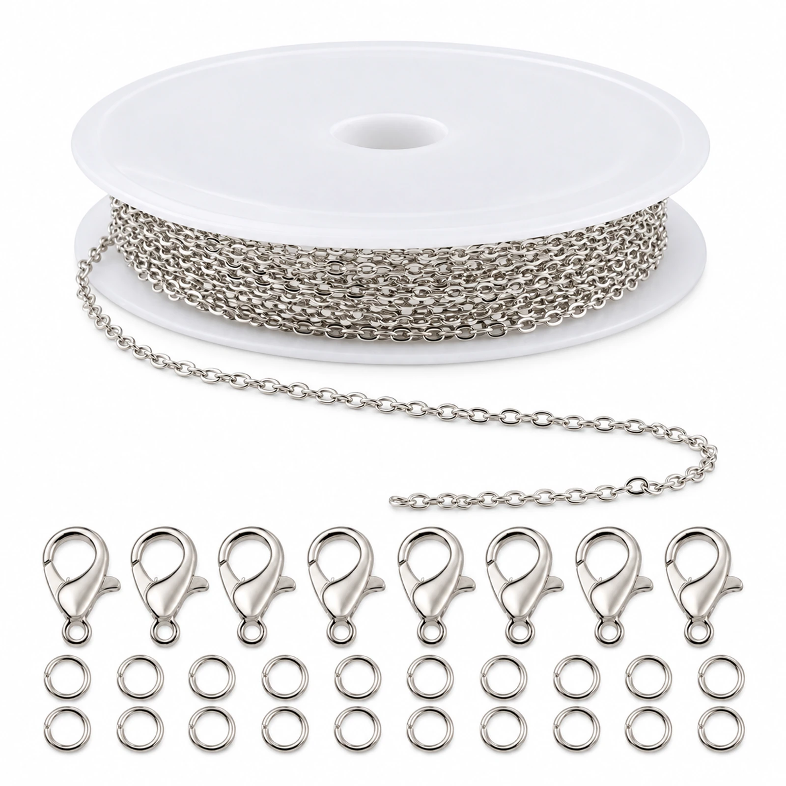 Silver-Tone Cable Chain, Clasps & Jump Rings Kit