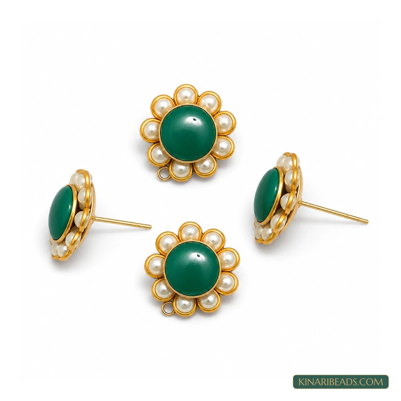 Single-Layer Pacchi Earring Tops – 20mm, 2 Pairs - Green colour