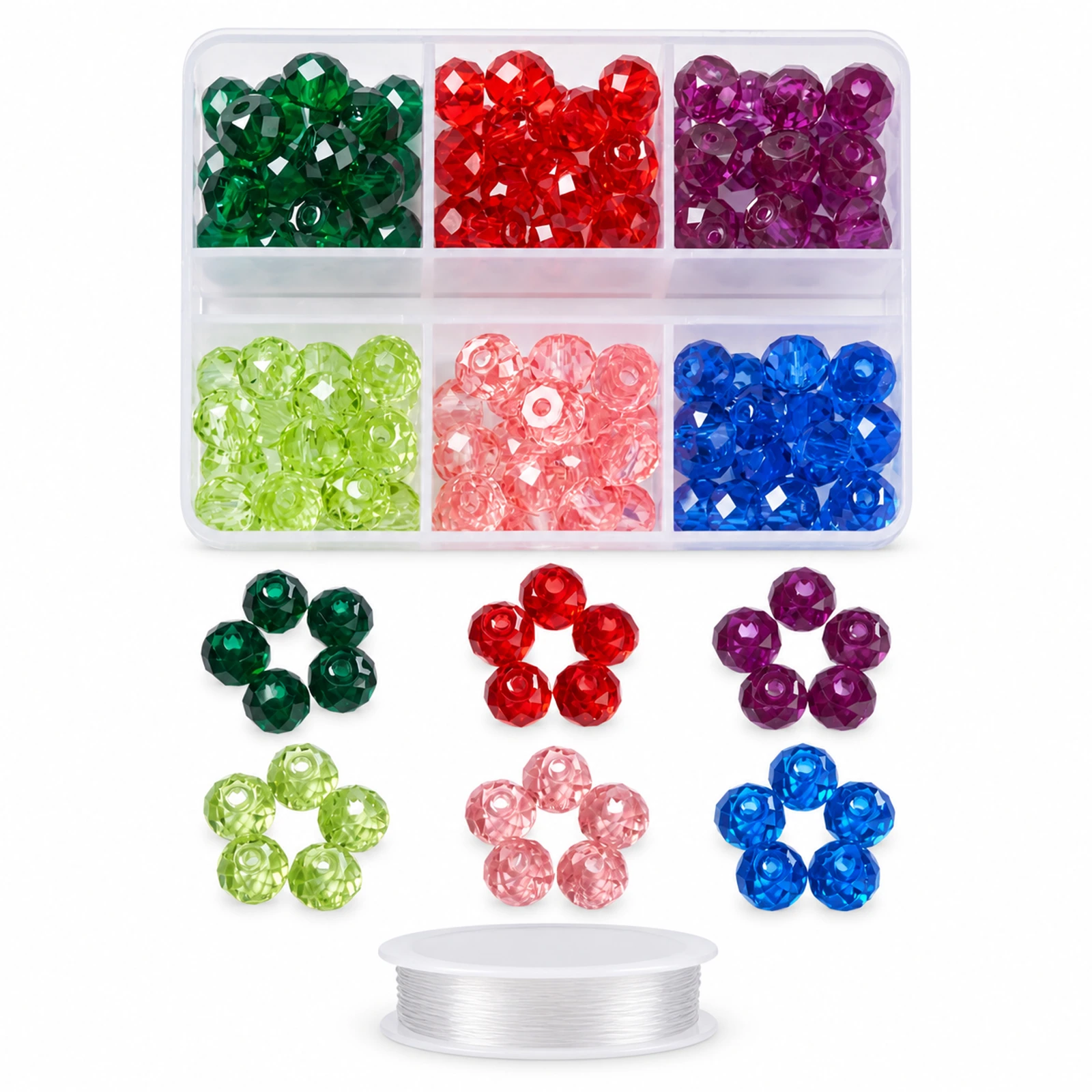 6-Colour Faceted Rondelle Beads Bracelet Kit