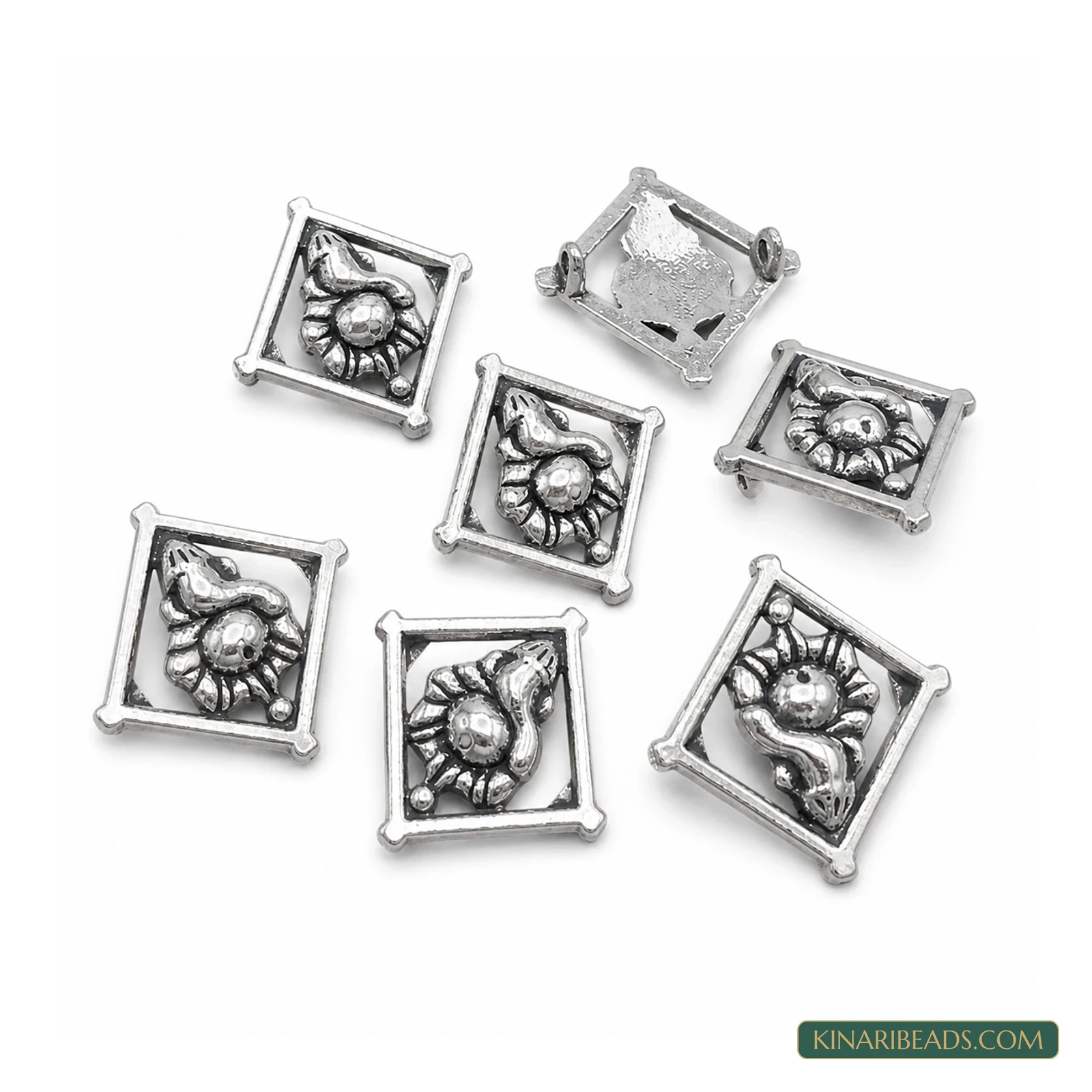 Square Ganesha German Silver Connectors – 13x13mm, 10 Pack