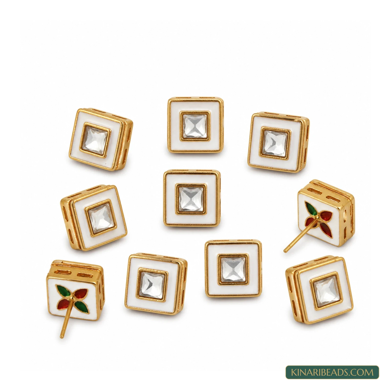 Square Meenakari Kundan Studs – 11mm, 10 Pack