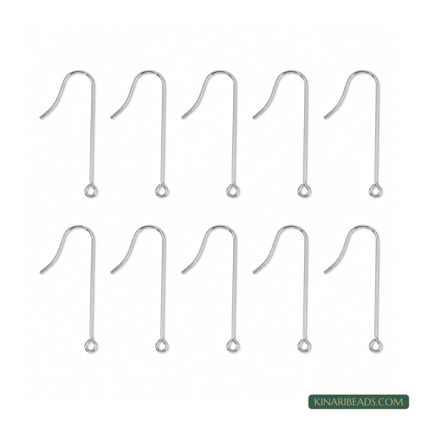 Surgical Stainless Steel Earring Hooks – 40mm, 10 Pack - Silver colour