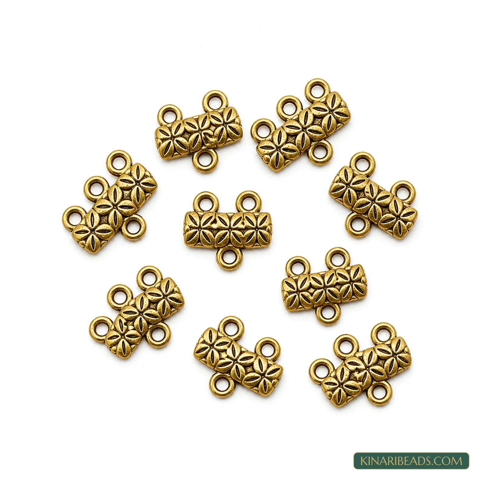 Three-Strand German Silver Connector Bars – 12x15mm - Golden colour