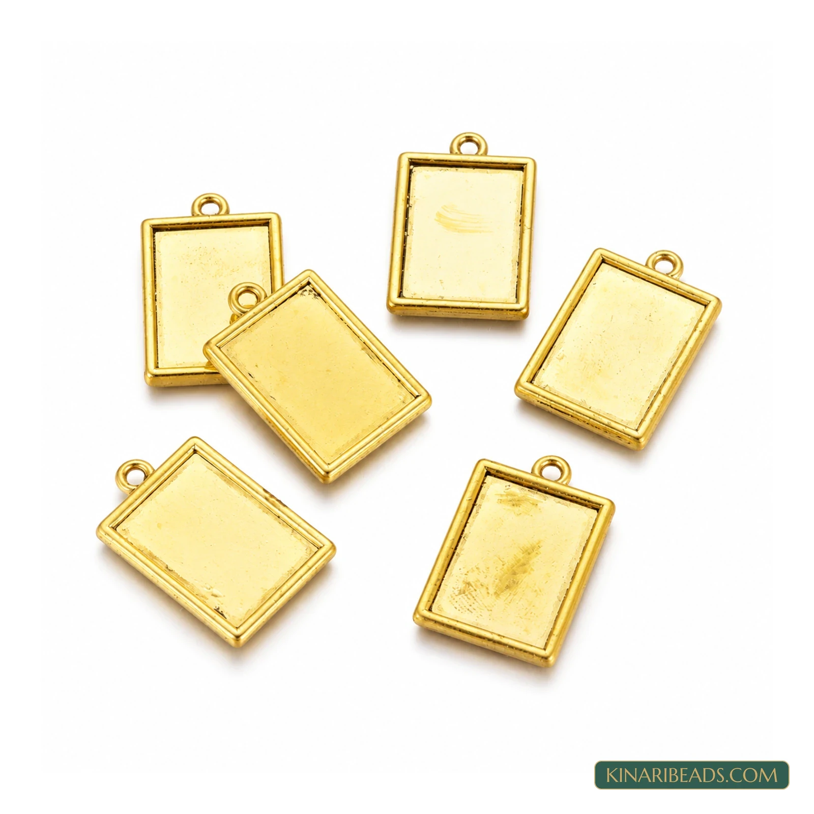 Tibetan Antique Gold Rectangle Cabochon Pendant Trays – 1.25 Inch