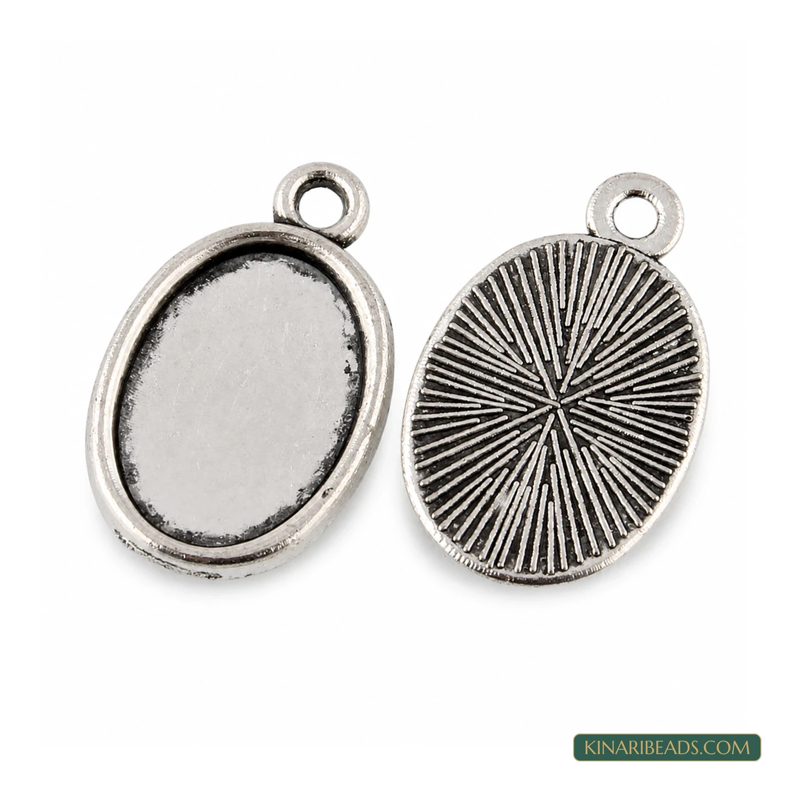 Tibetan Antique Silver Flat Oval Pendant Trays – 0.75 Inch