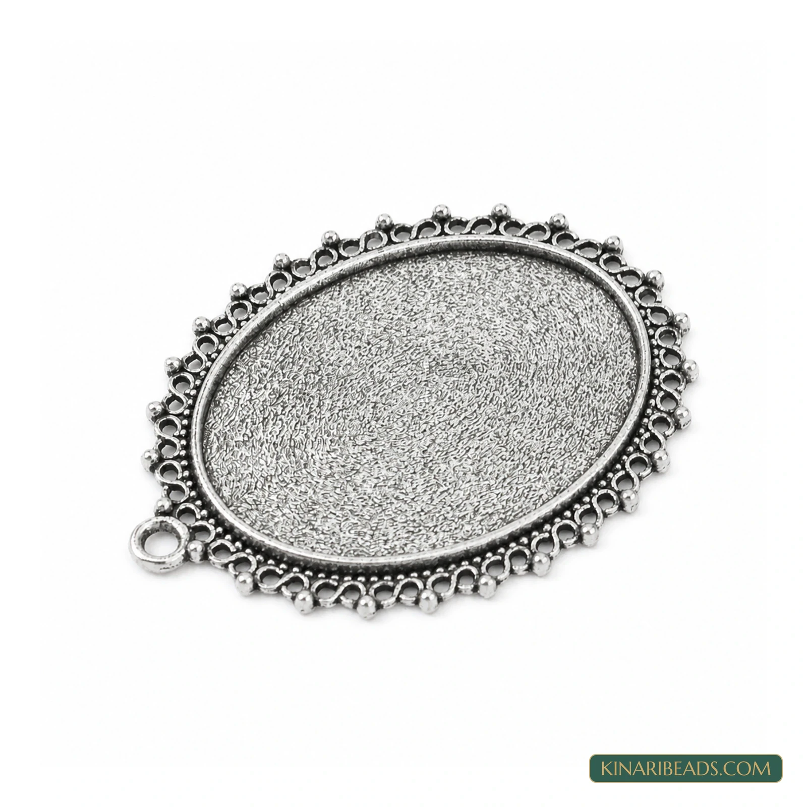 Tibetan Antique Silver Oval Cabochon Trays – 2 Inch product image