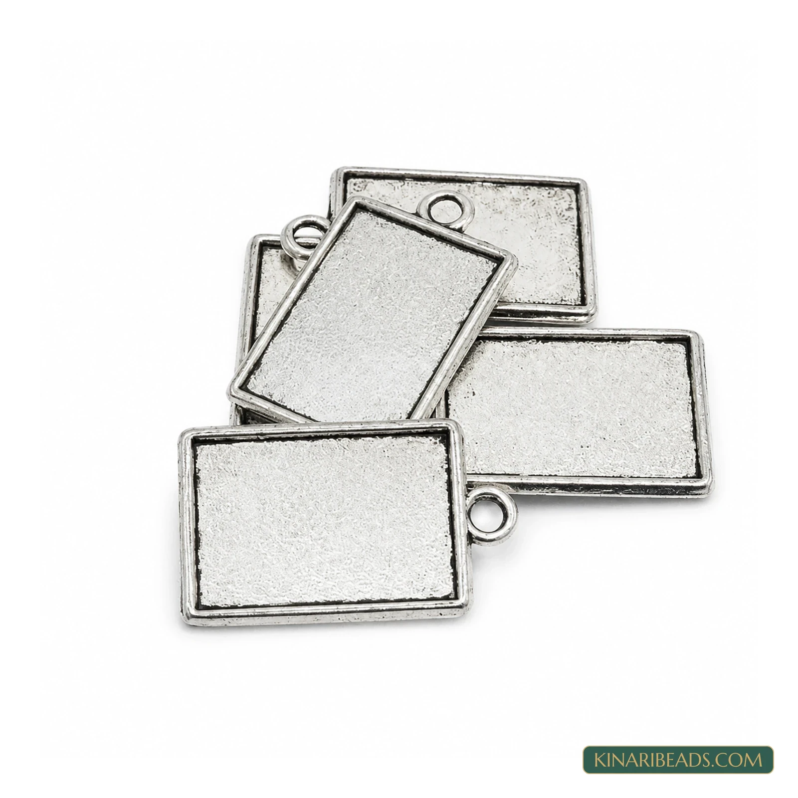 Tibetan Antique Silver Rectangle Cabochon Pendant Trays – 1.25 Inch product image