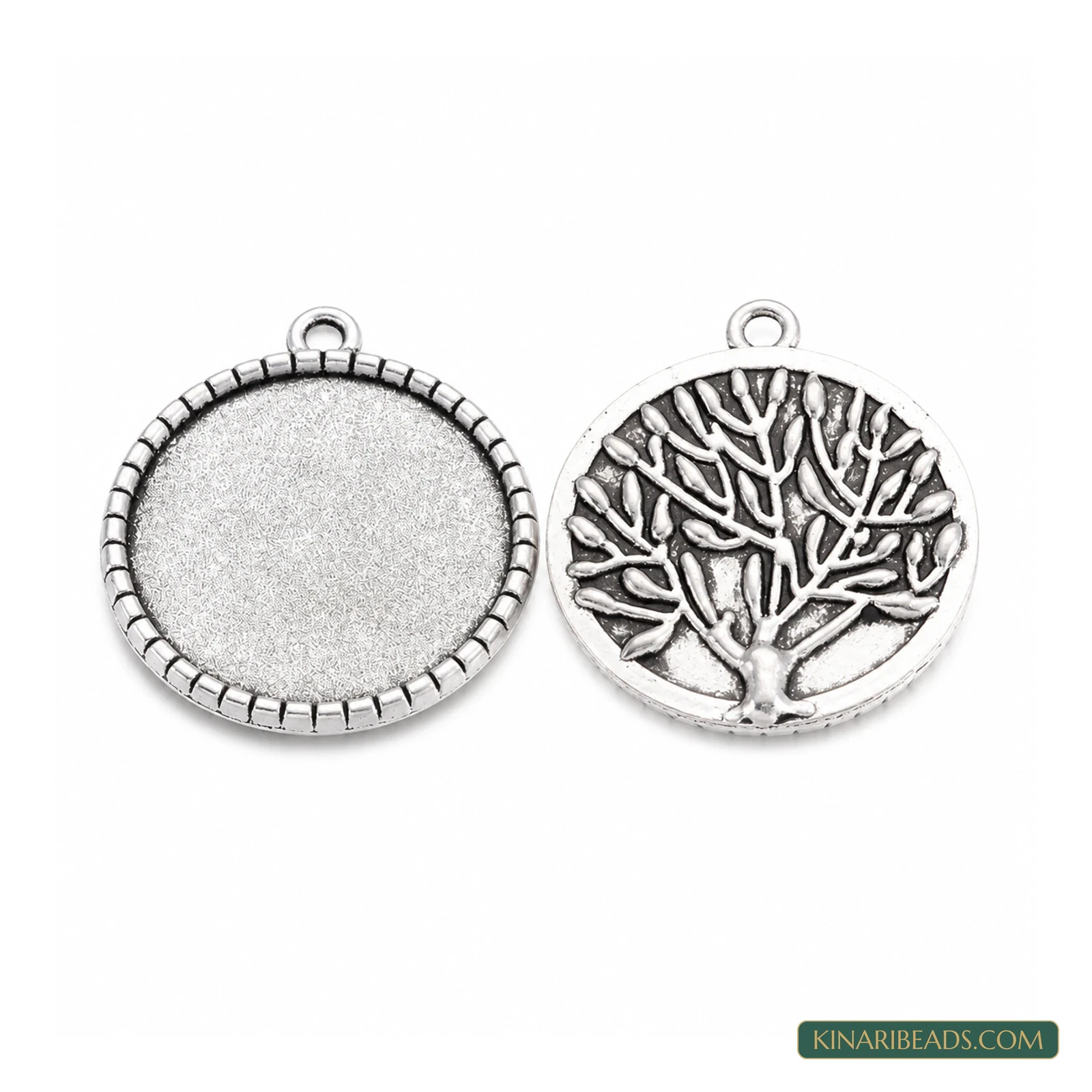 Tibetan Antique Silver Round Cabochon Pendant Trays – 1.25 Inch