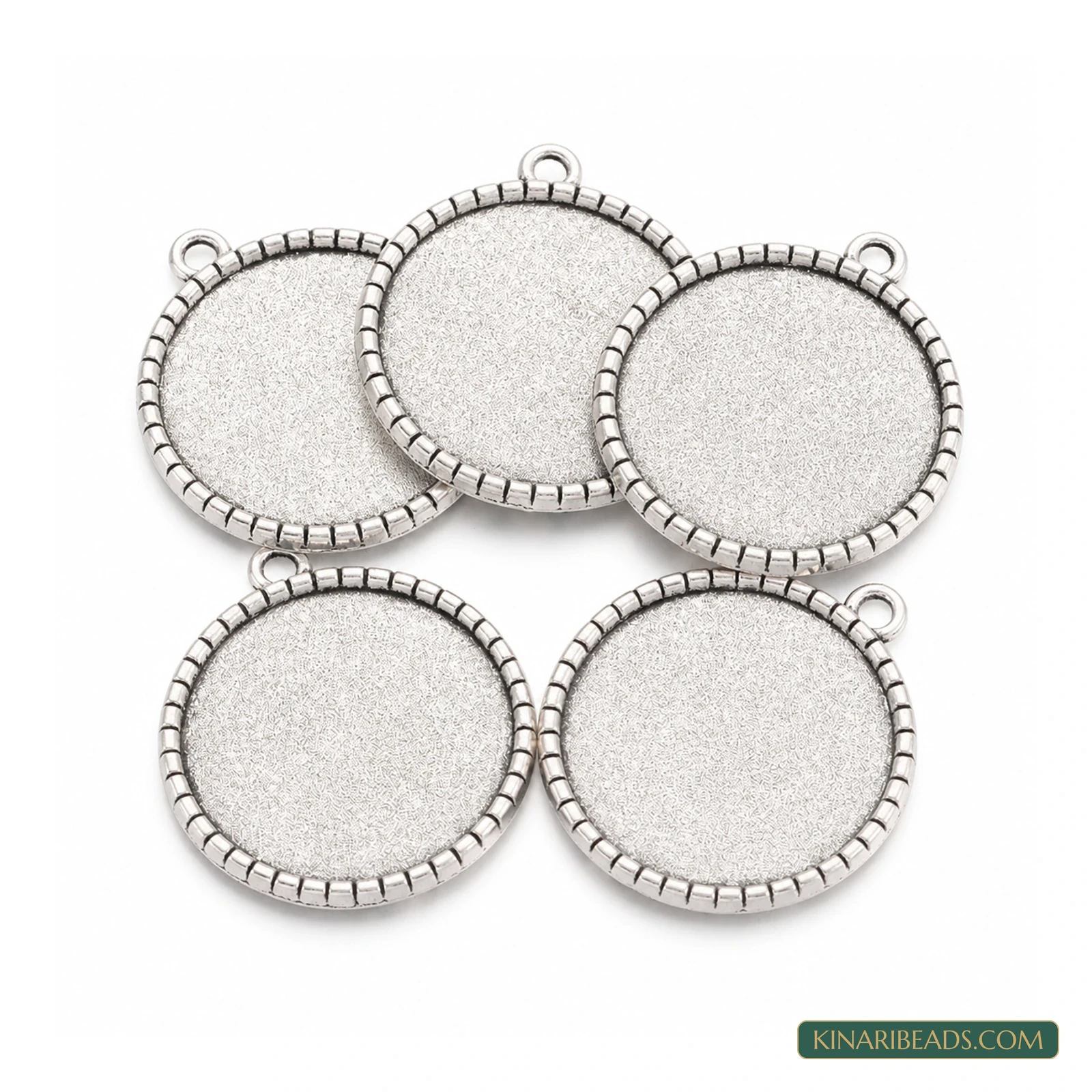 Tibetan Antique Silver Round Cabochon Pendant Trays – 1.25 Inch product image