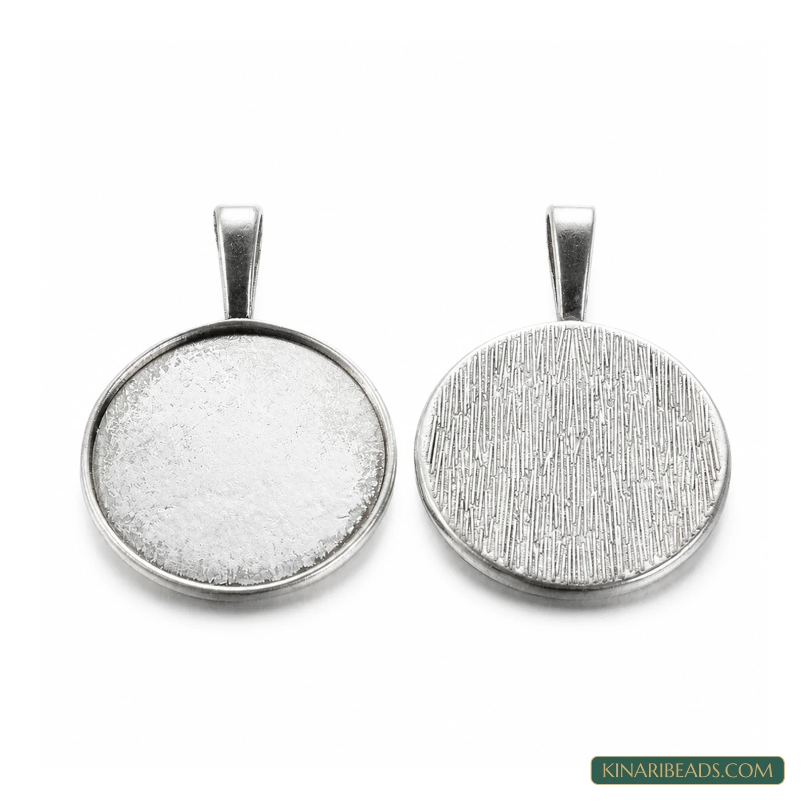 Tibetan Antique Silver Round Cabochon Pendant Trays – 1.5 Inch