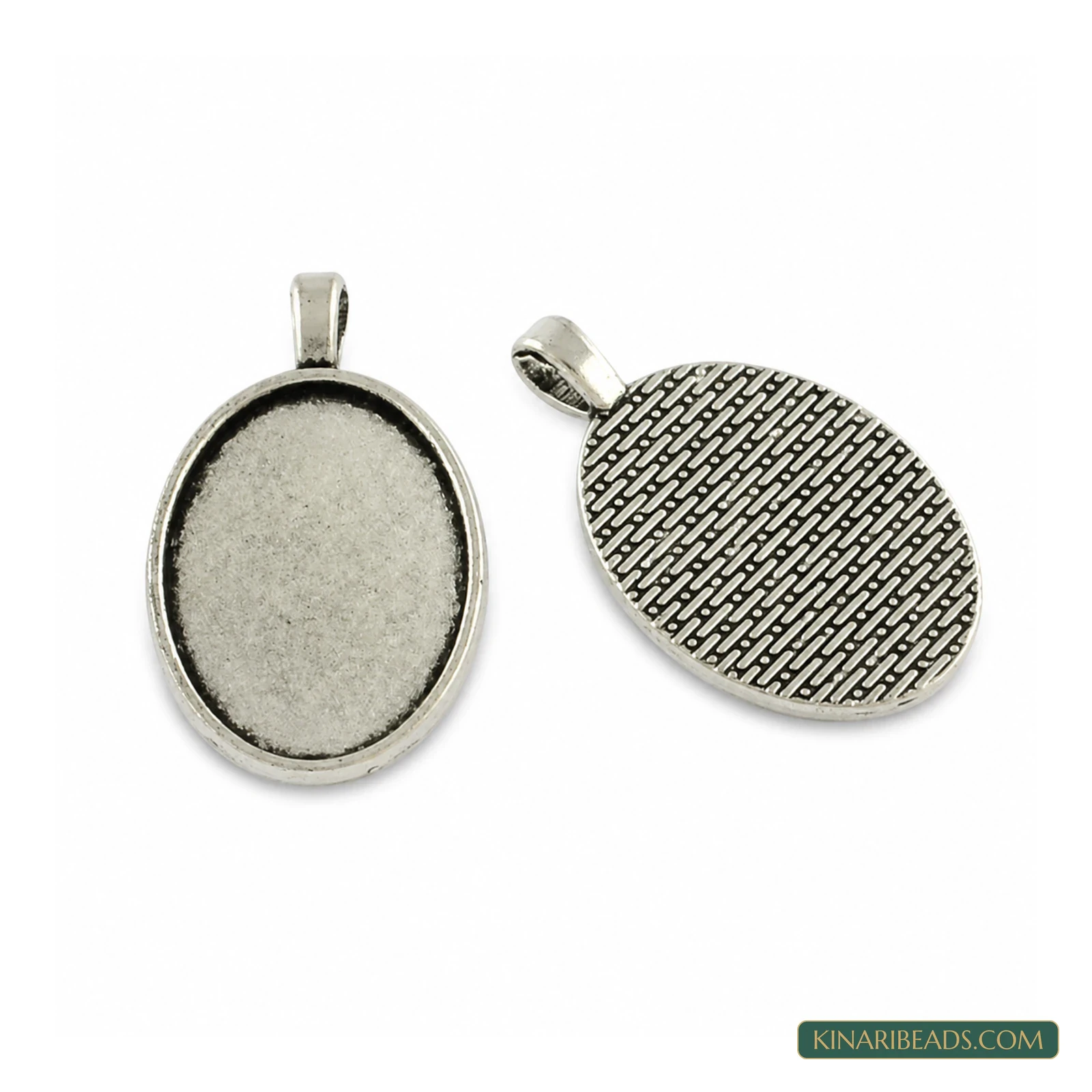 Tibetan Antique Silver Zinc Alloy Oval Pendant Trays – 1.5 Inch