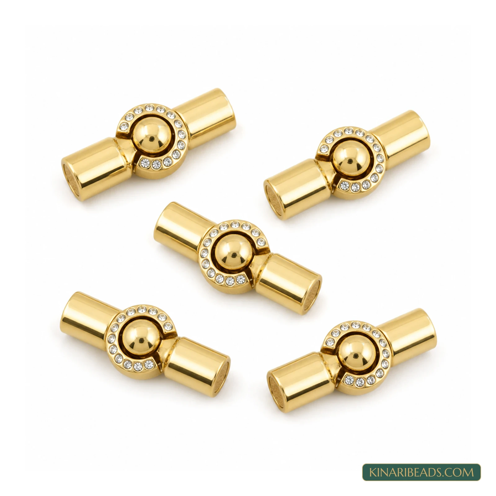 Tube Cylinder Magnetic Jewellery Clasp Connectors 24x11mm, 5mm Hole Size – 5 Pcs - Golden colour
