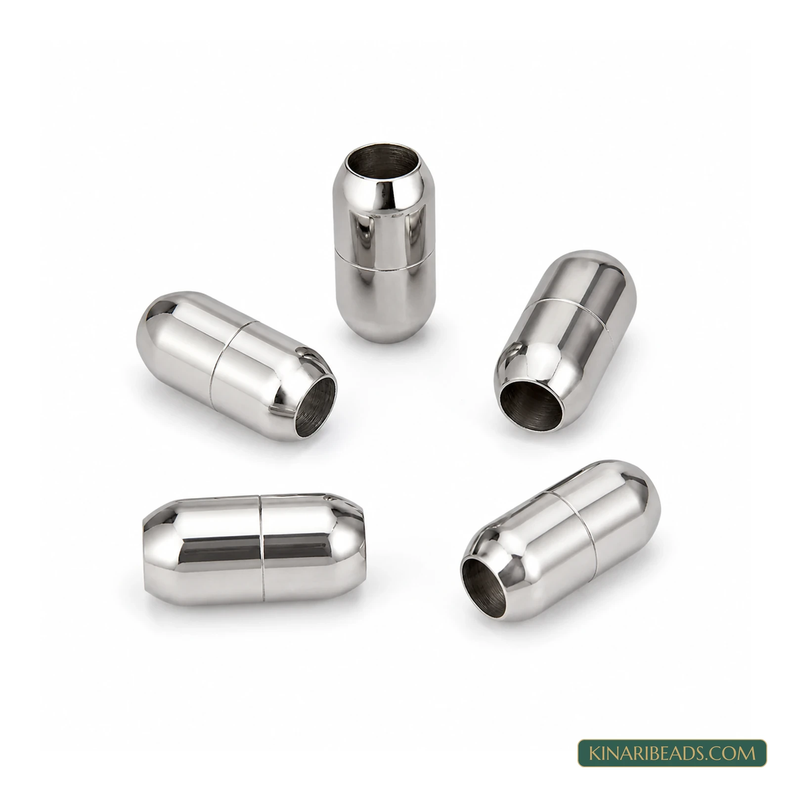 Tube Shape Magnetic Jewellery Clasp Connectors 17x9mm, 5mm Hole Size – 5 Pcs - Nickel colour