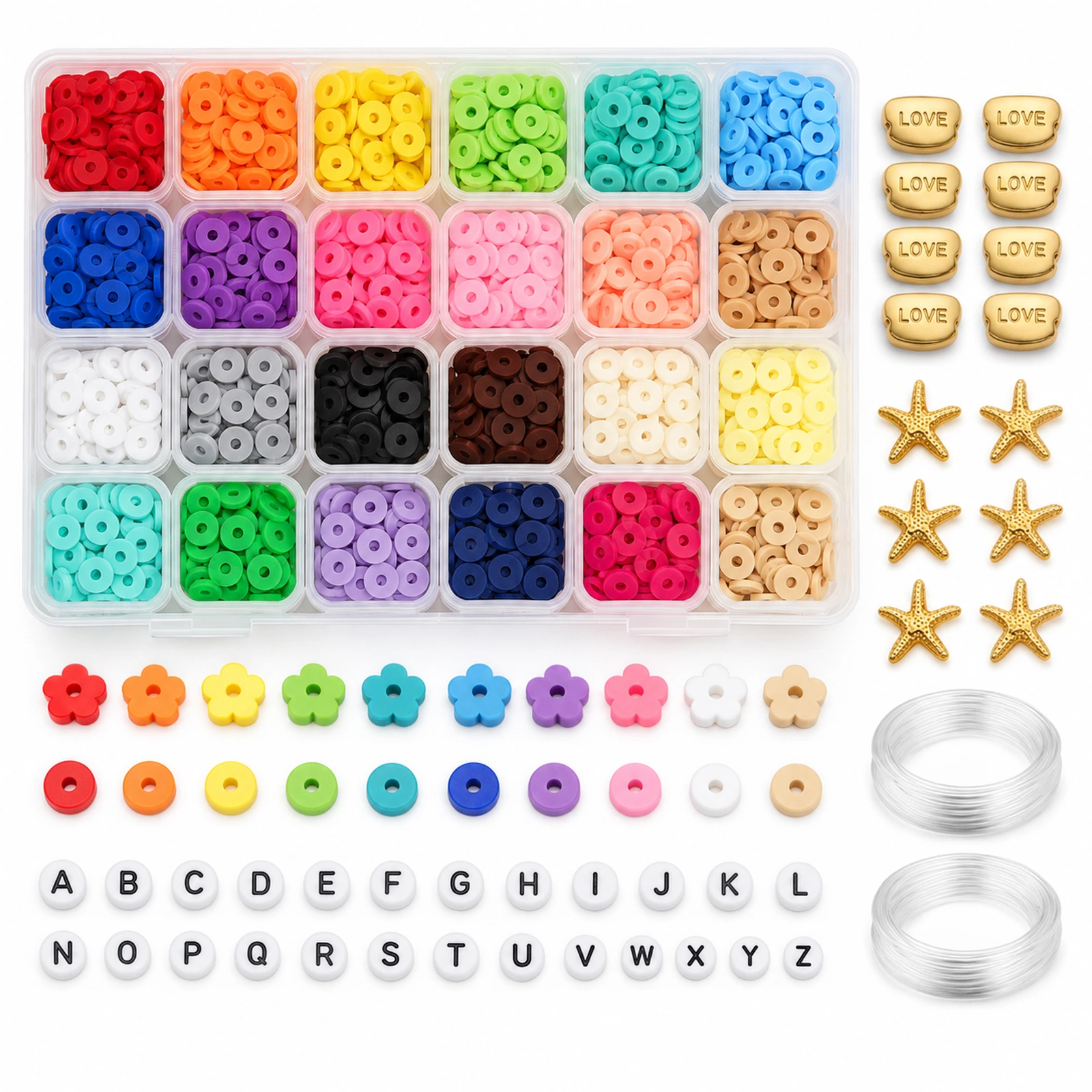 24-Colour Heishi Beads Stretch Bracelet Making Kit