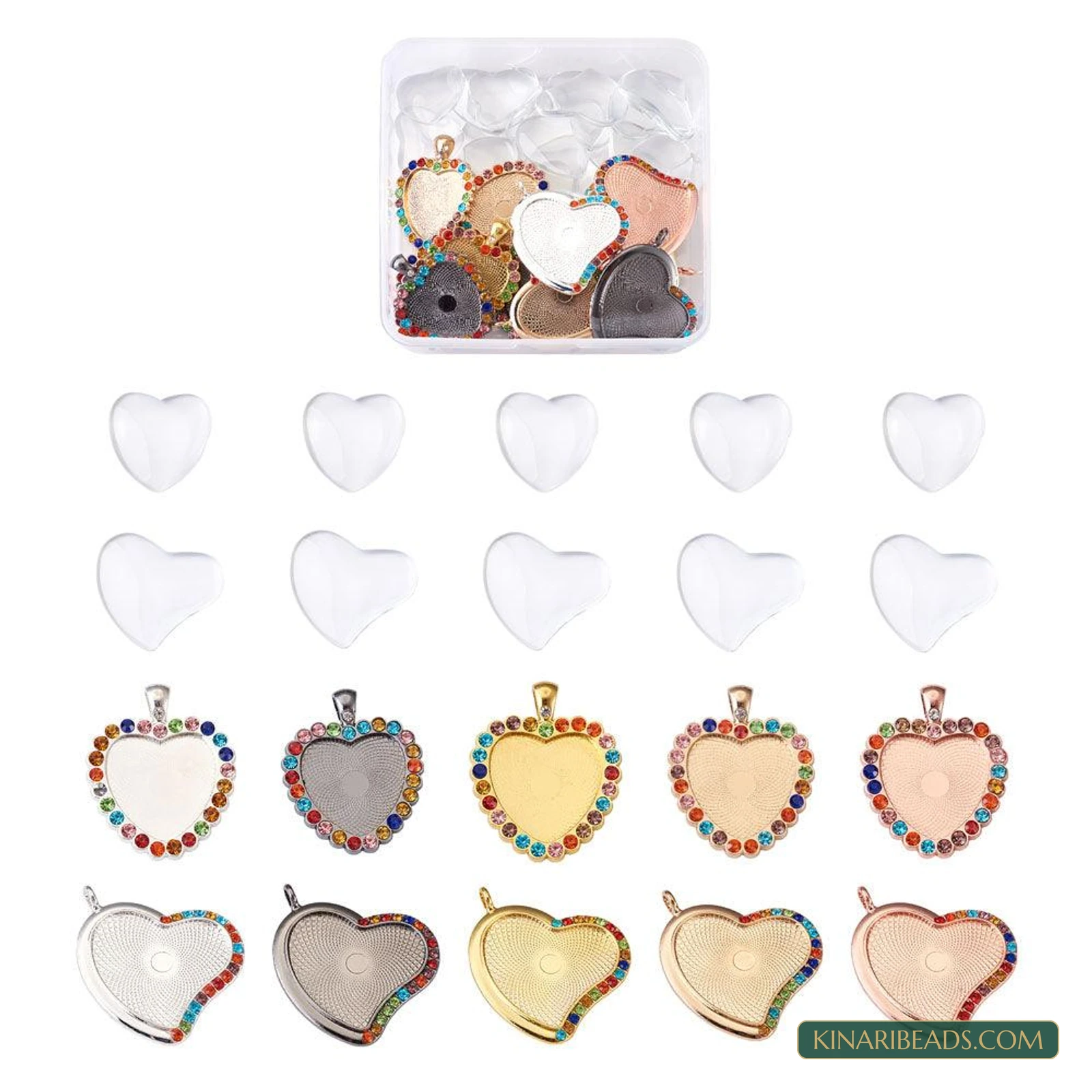 20 Heart Glass Cabochon Pendant Making Kit