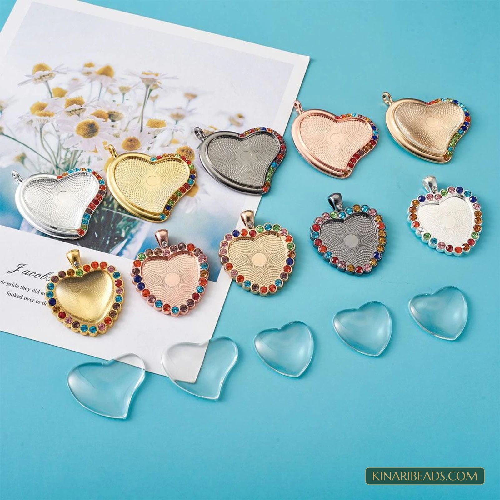 20 Heart Glass Cabochon Pendant Making Kit product image