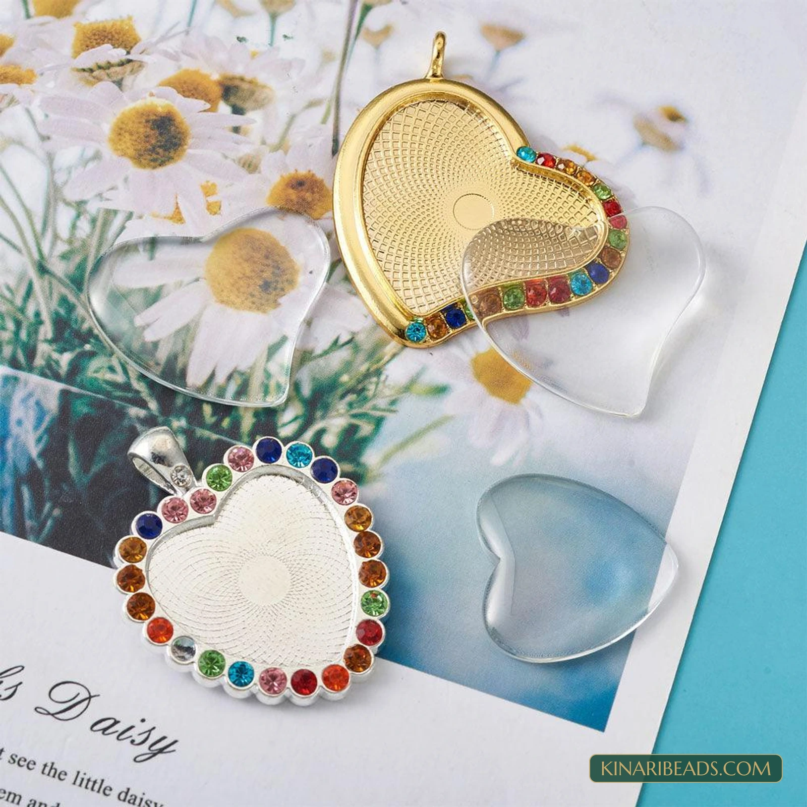 20 Heart Glass Cabochon Pendant Making Kit product image
