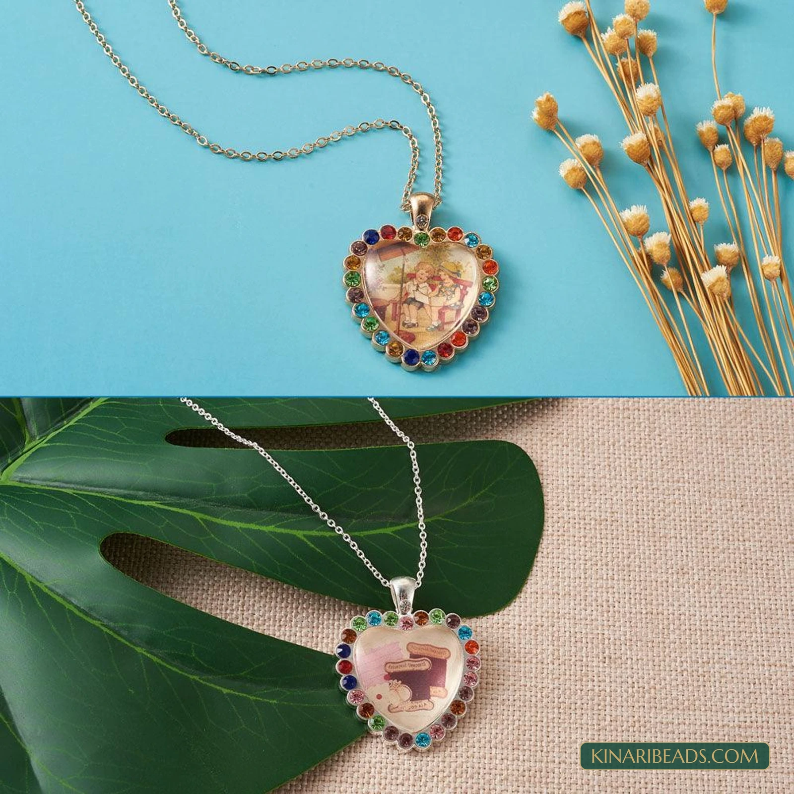 20 Heart Glass Cabochon Pendant Making Kit product image