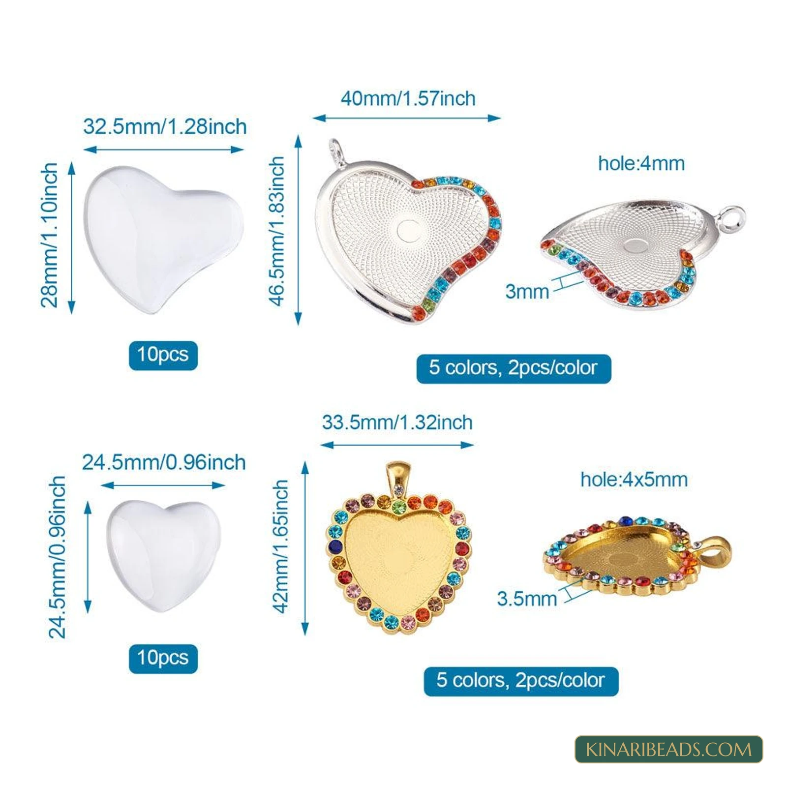 20 Heart Glass Cabochon Pendant Making Kit product image